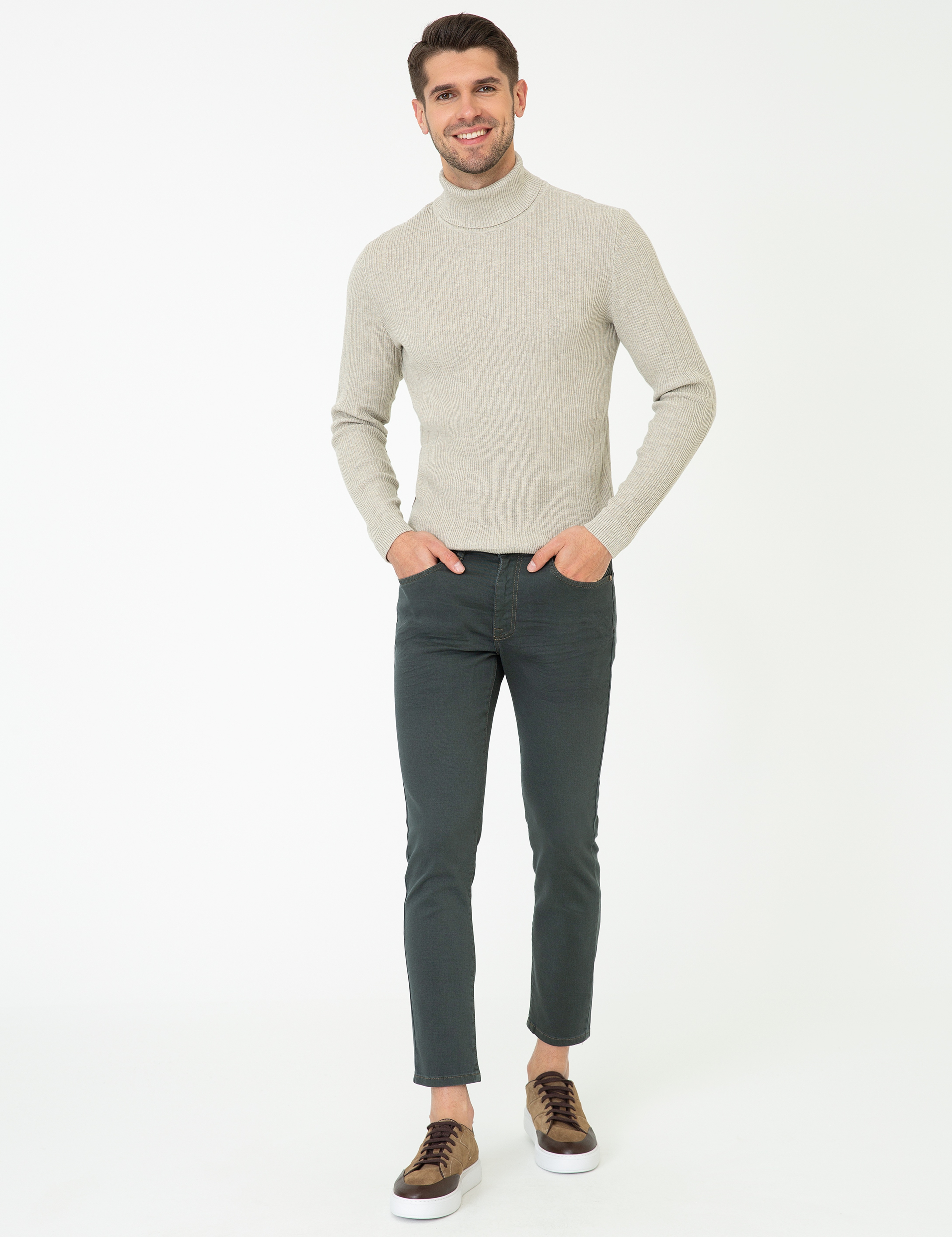Kum Melanj Slim Fit Balıkçı Yaka Triko Kazak - Image 5