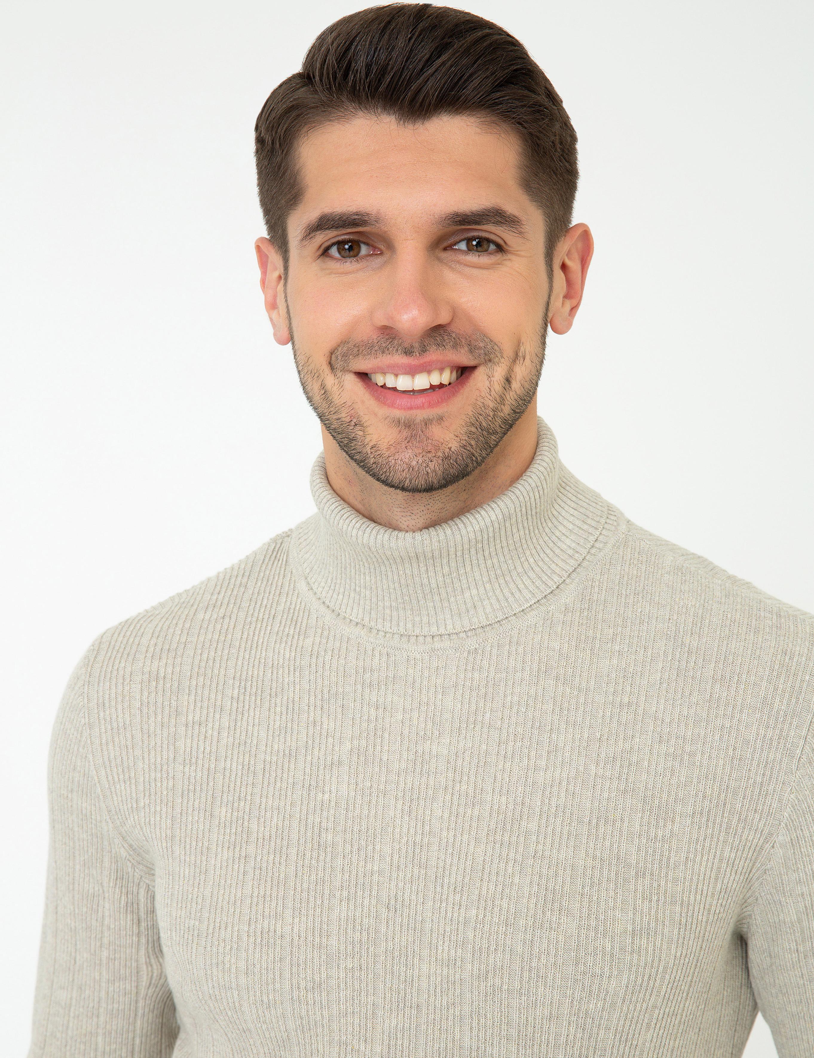 Kum Melanj Slim Fit Balıkçı Yaka Triko Kazak