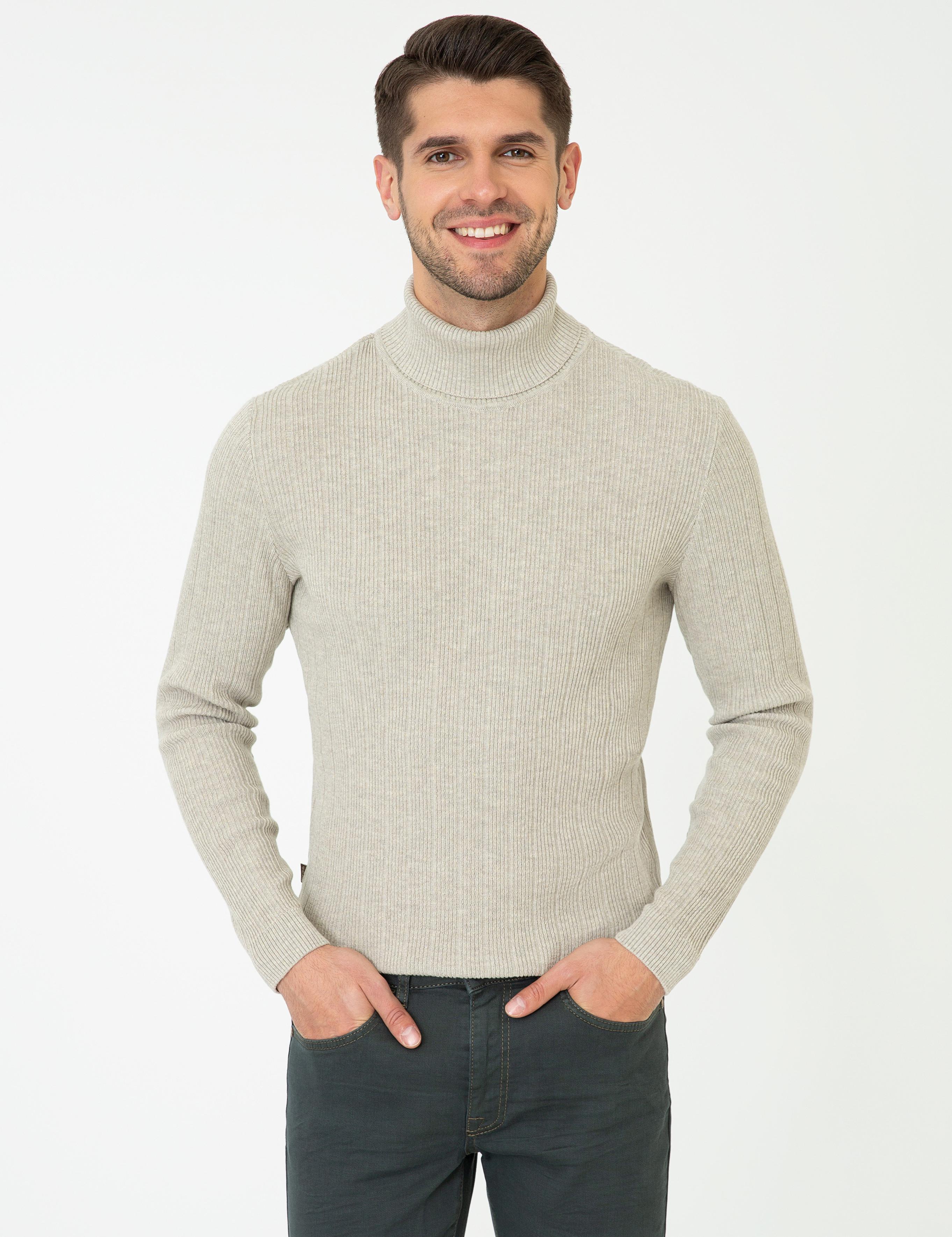 Kum Melanj Slim Fit Balıkçı Yaka Triko Kazak