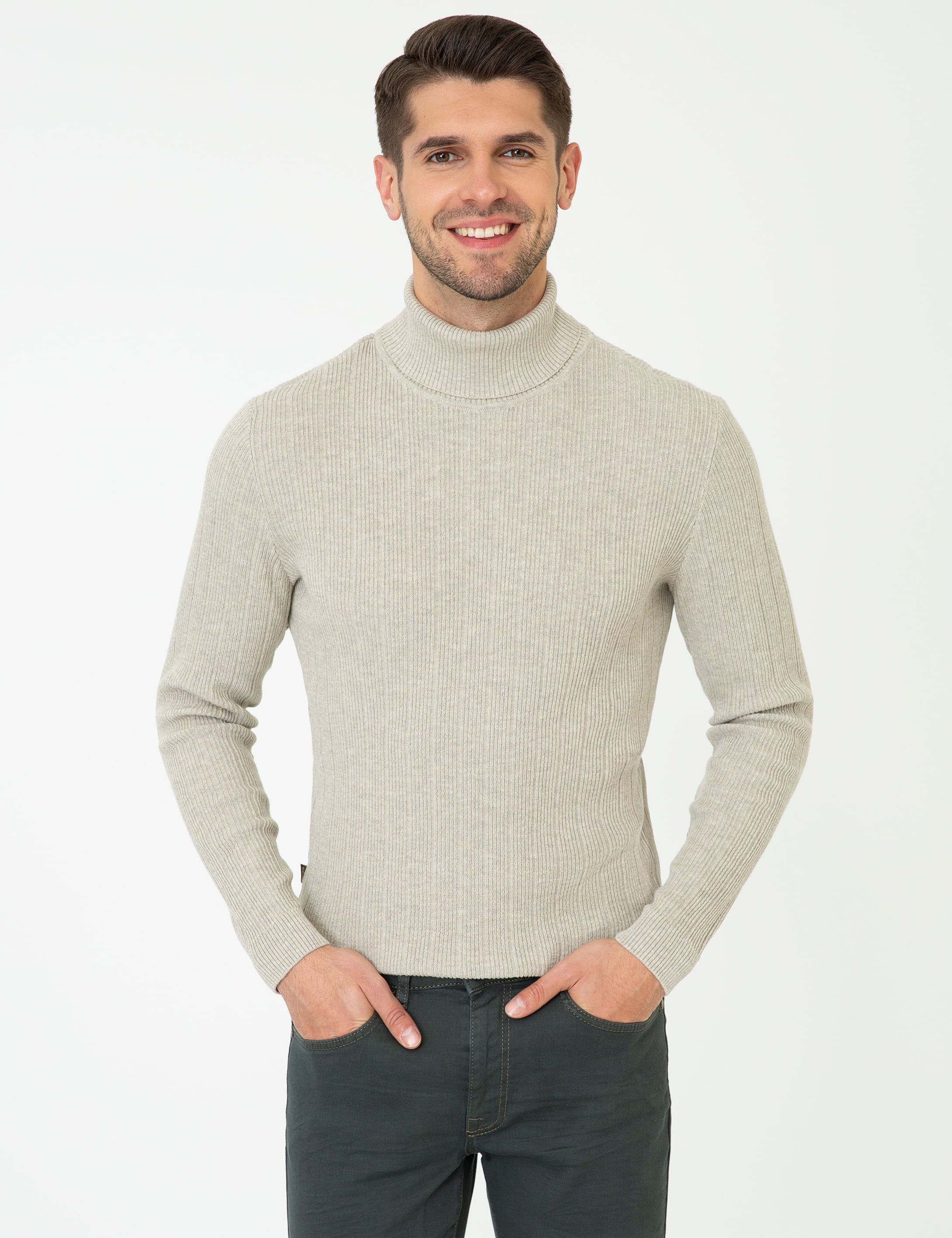Kum Melanj Slim Fit Balıkçı Yaka Triko Kazak