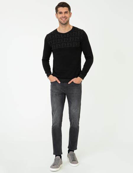 Siyah Slim Fit Kazak - 50248526009