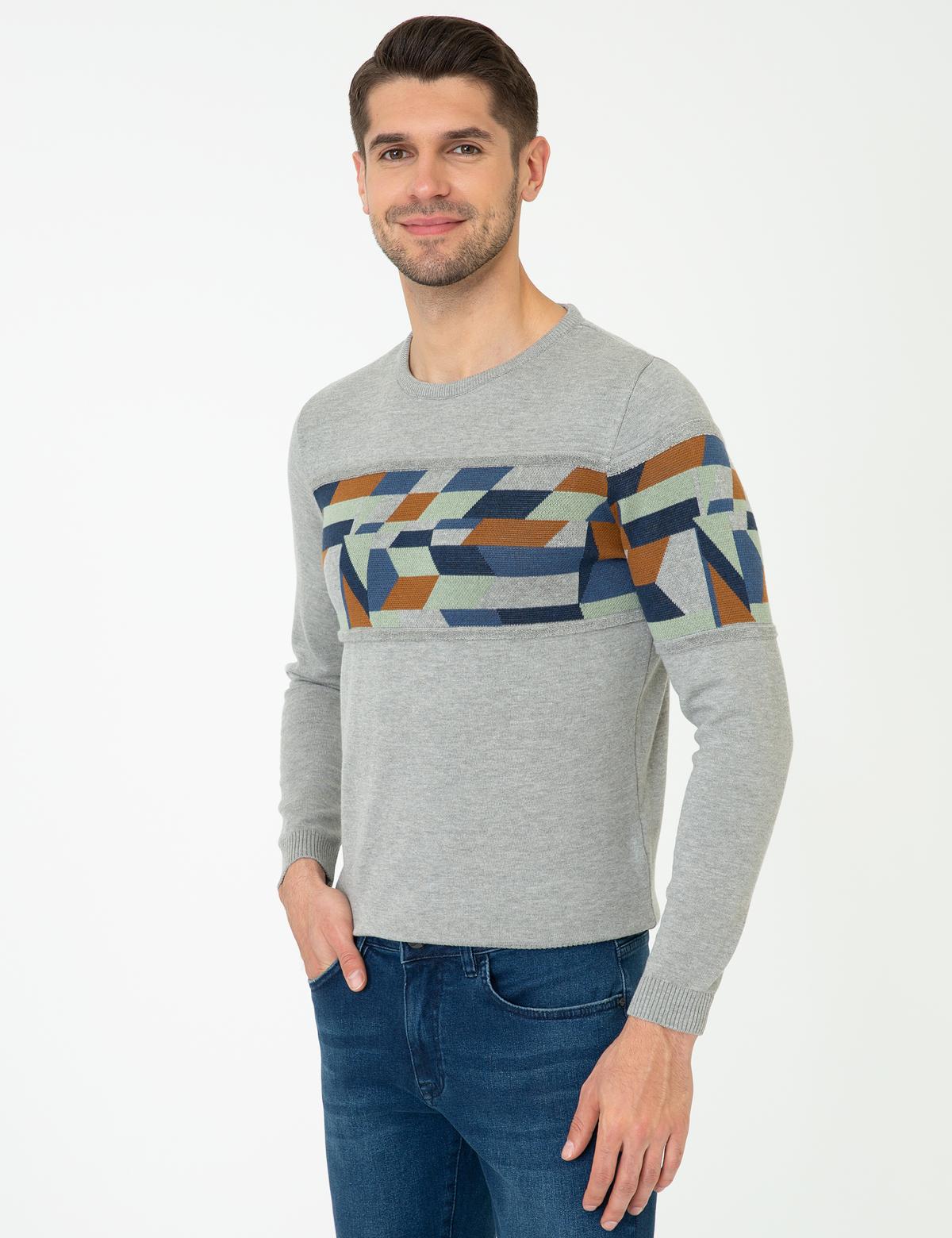 Açık Gri Melanj Slim Fit Kazak - 50241416014