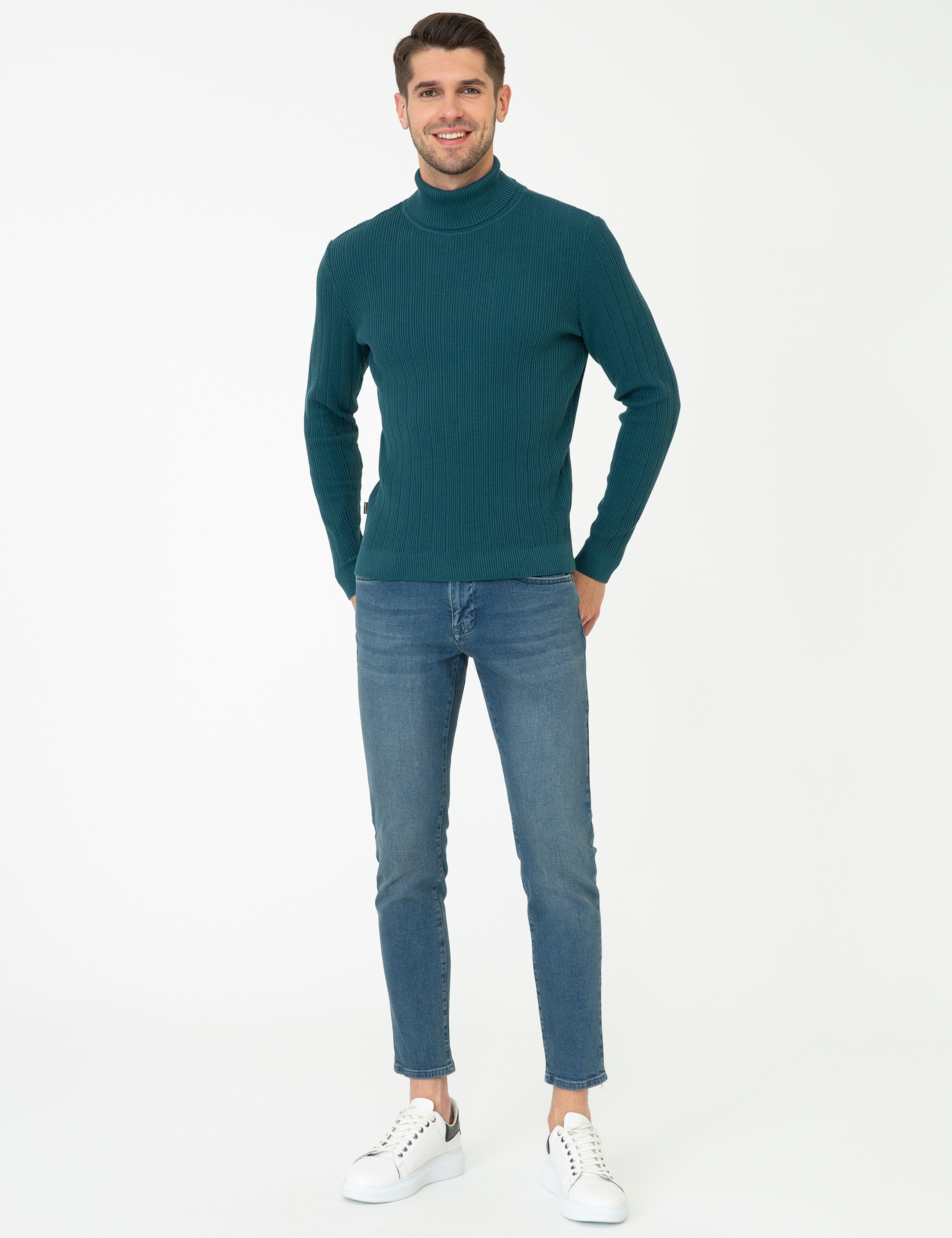 Mavi Slim Fit Balıkçı Yaka Triko Kazak - Image 5