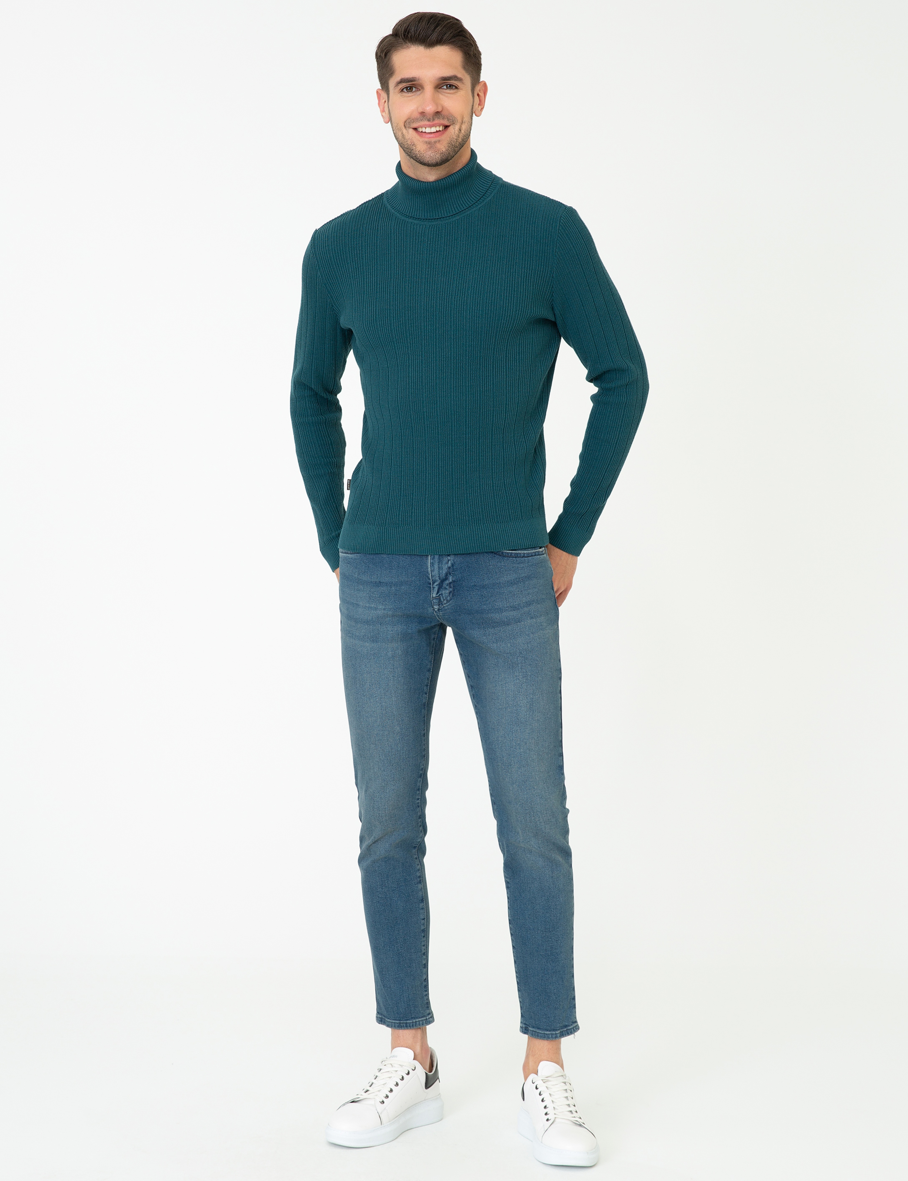 Mavi Slim Fit Balıkçı Yaka Triko Kazak