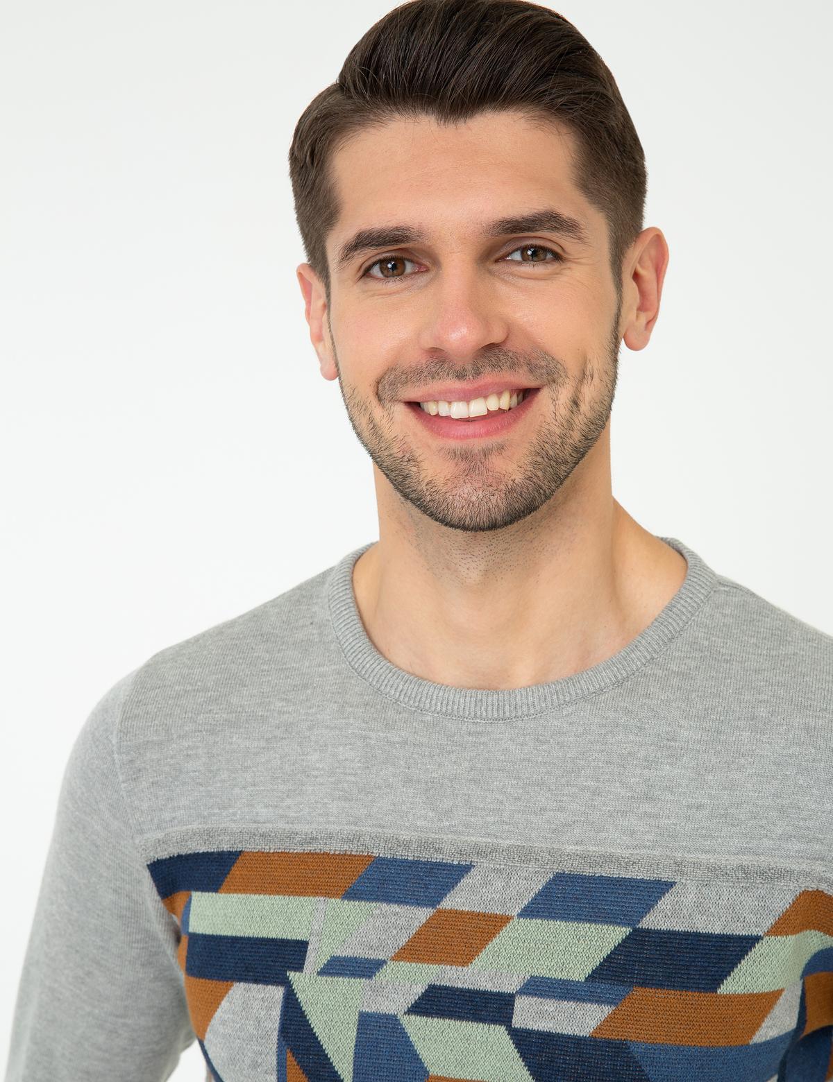 Açık Gri Melanj Slim Fit Kazak - 50241416014