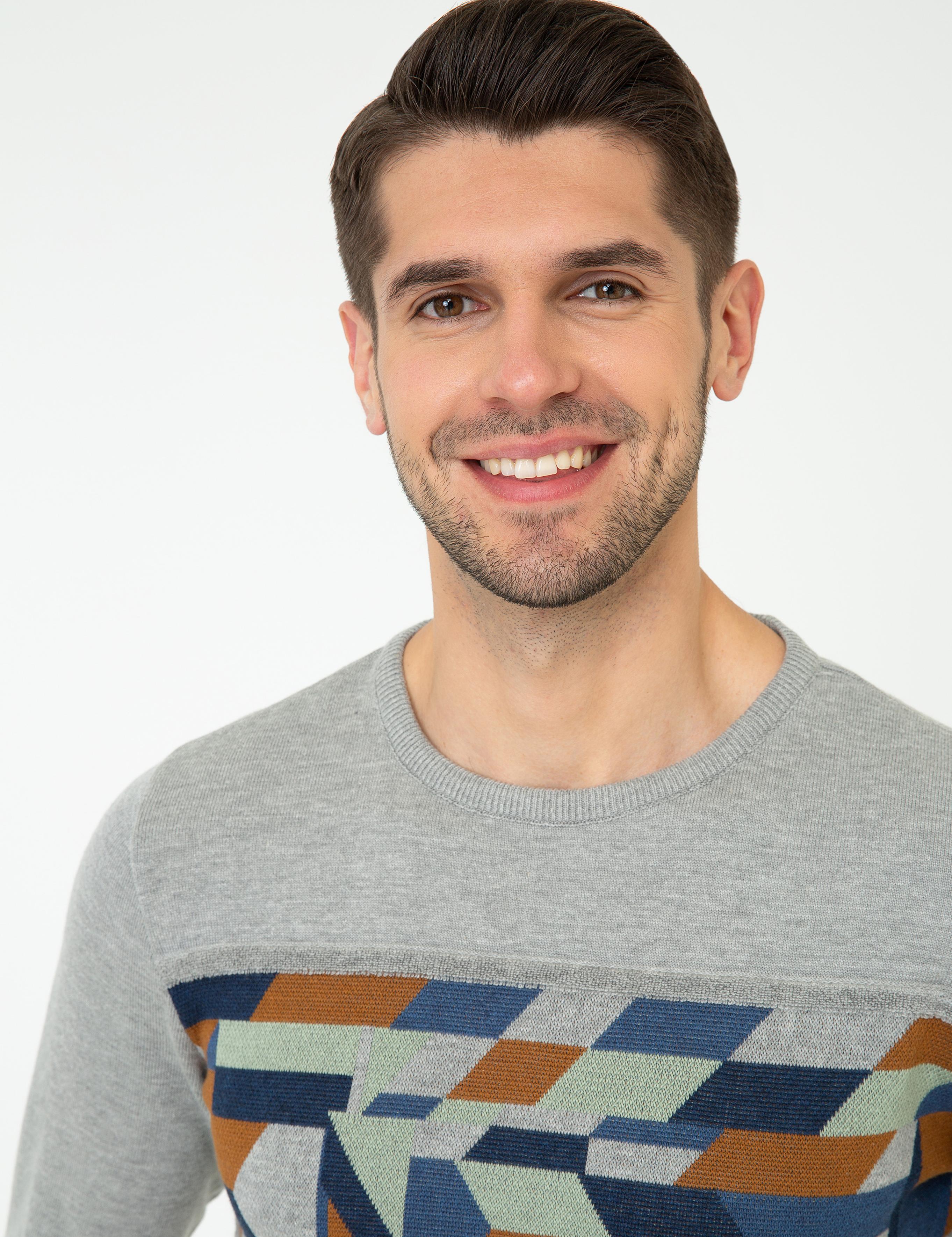 Açık Gri Melanj Slim Fit Kazak