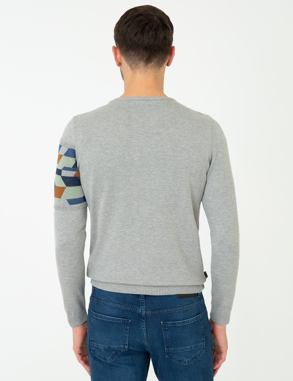 Açık Gri Melanj Slim Fit Kazak - 50241416014