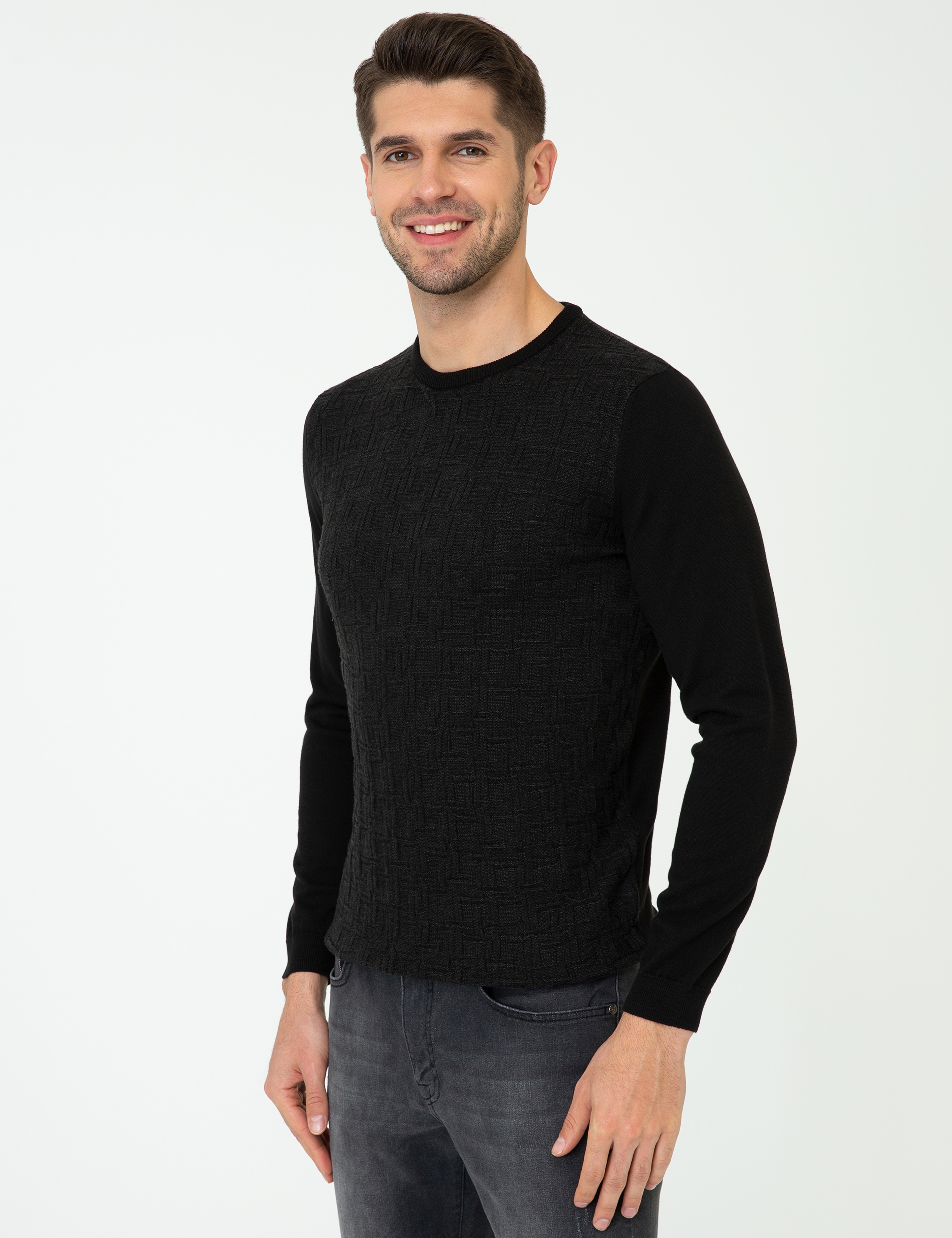 Siyah Slim Fit Kazak - Image 3
