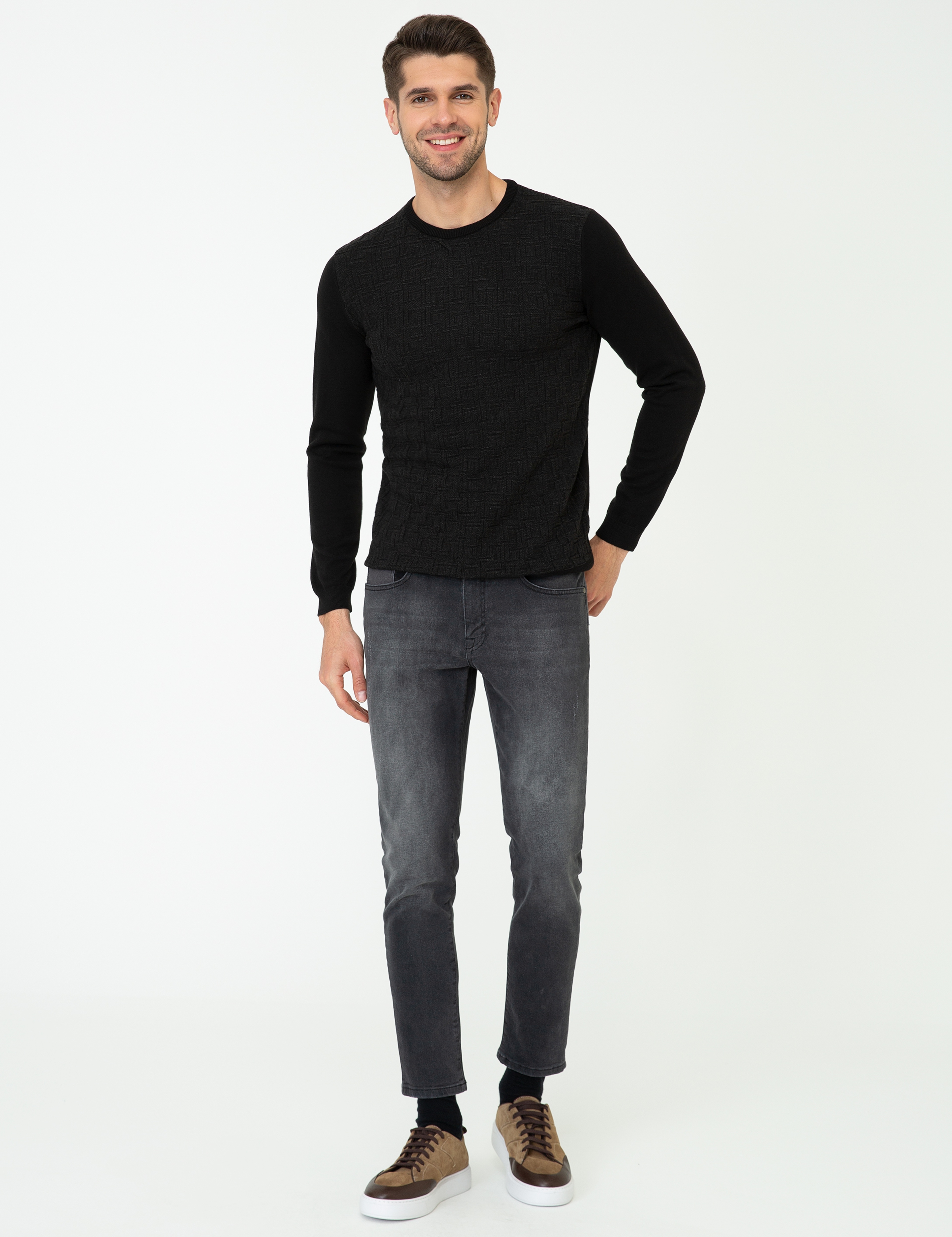 Siyah Slim Fit Kazak - Image 5