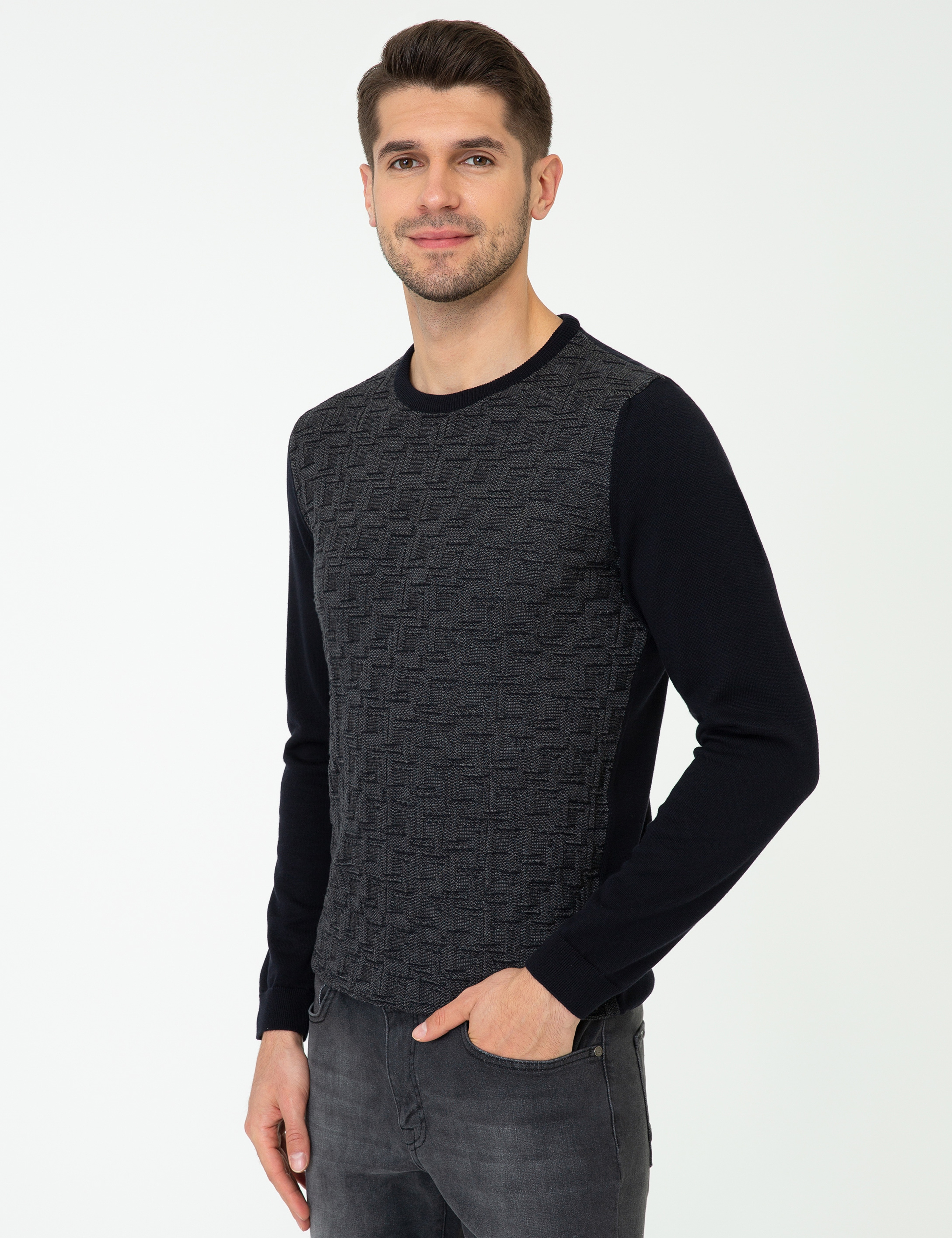 Lacivert Slim Fit Bisiklet Yaka Triko Kazak - Image 3