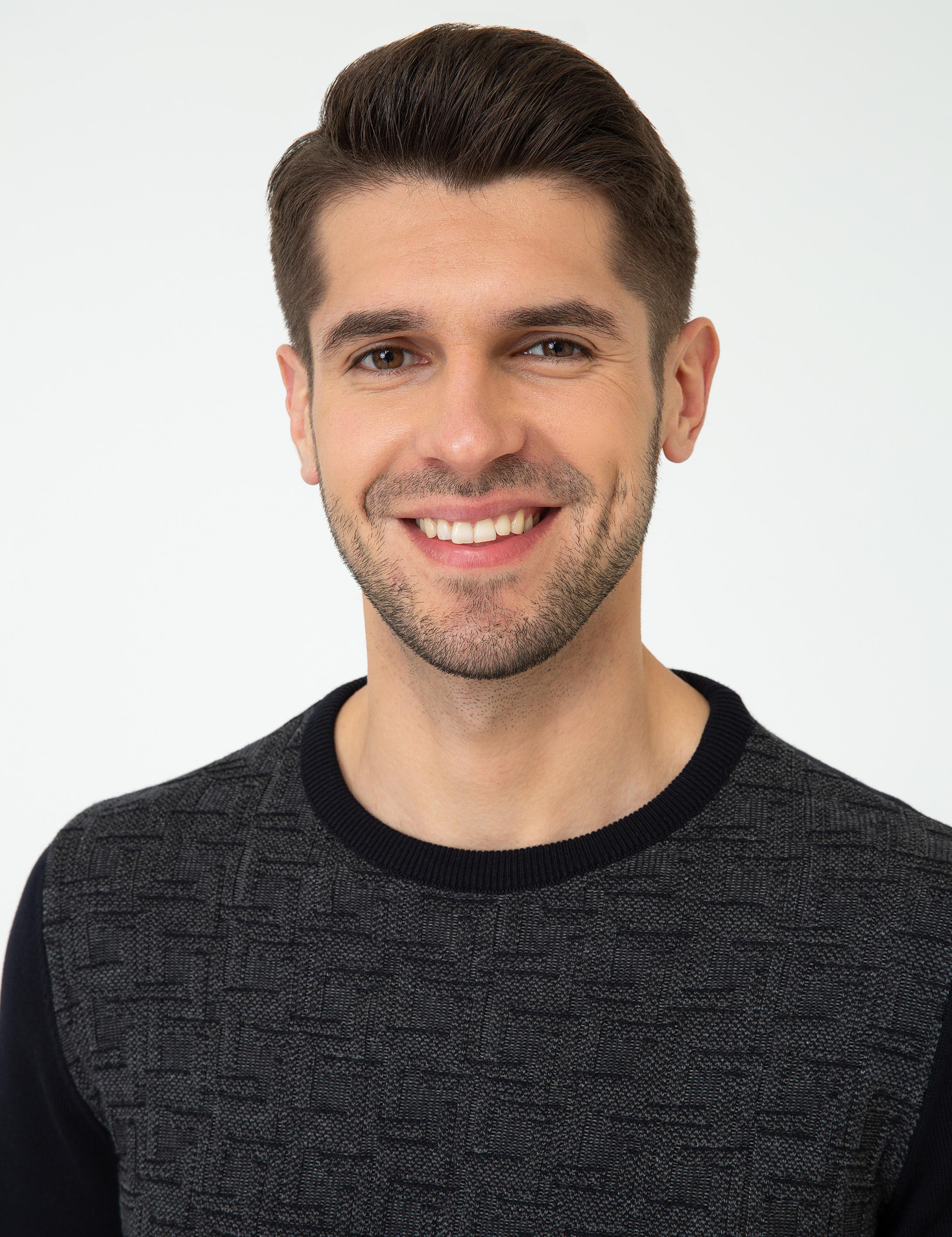 Lacivert Slim Fit Bisiklet Yaka Triko Kazak