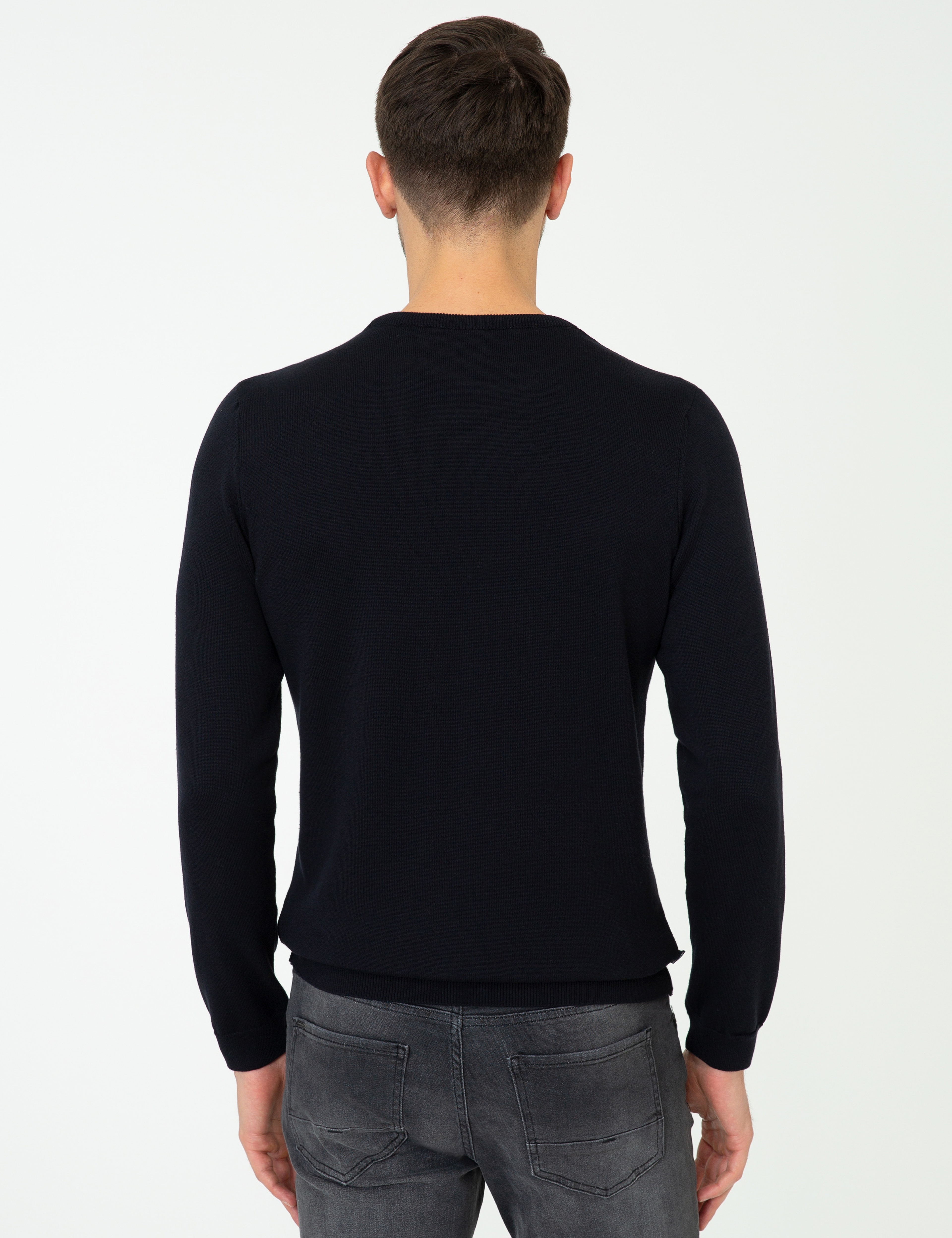 Lacivert Slim Fit Bisiklet Yaka Triko Kazak - Image 4