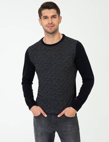 Lacivert Slim Fit Bisiklet Yaka Triko Kazak