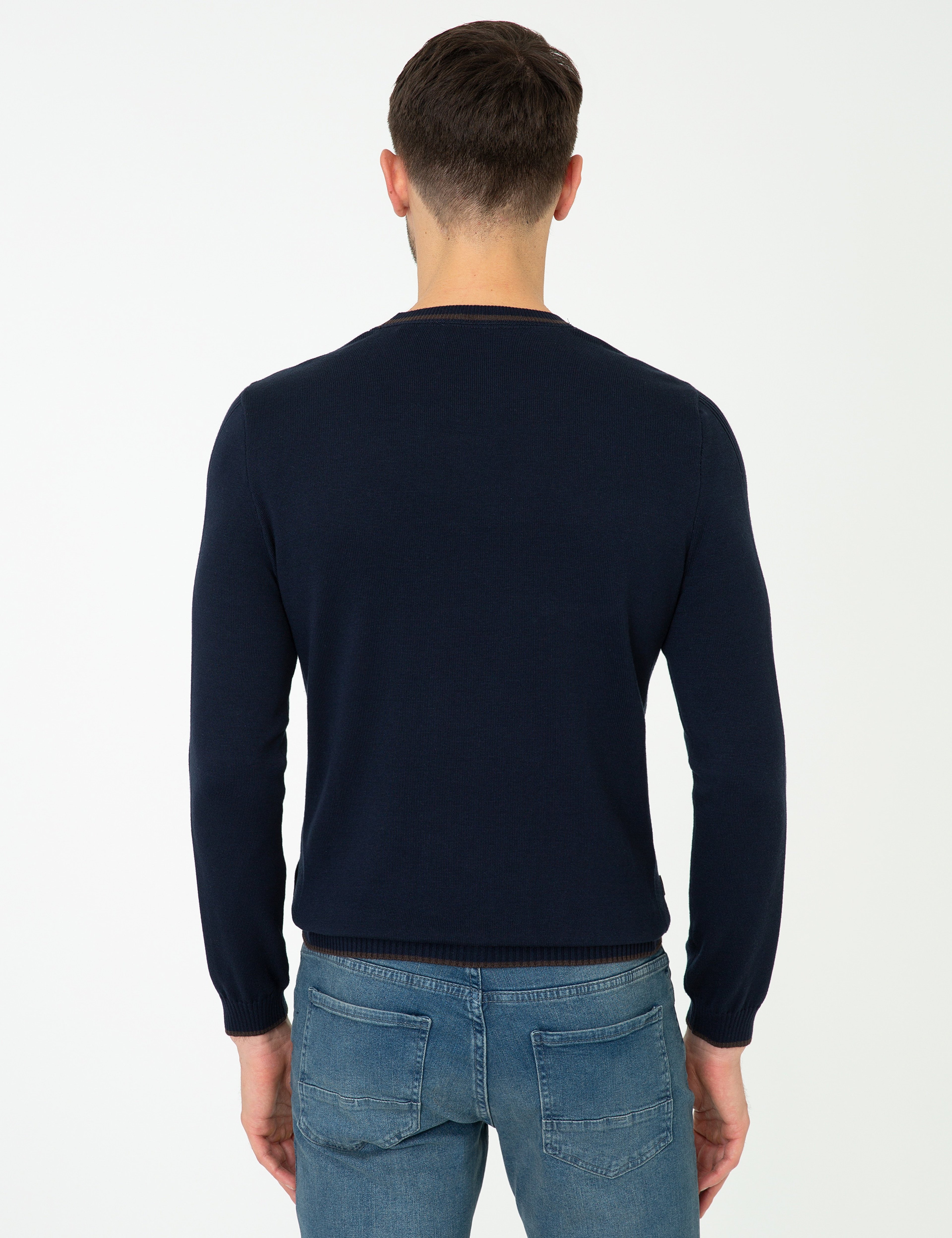 Lacivert Slim Fit Bisiklet Yaka Triko Kazak - Image 4