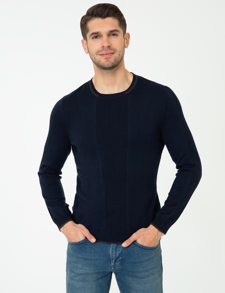 Lacivert Slim Fit Bisiklet Yaka Triko Kazak - 50241438008