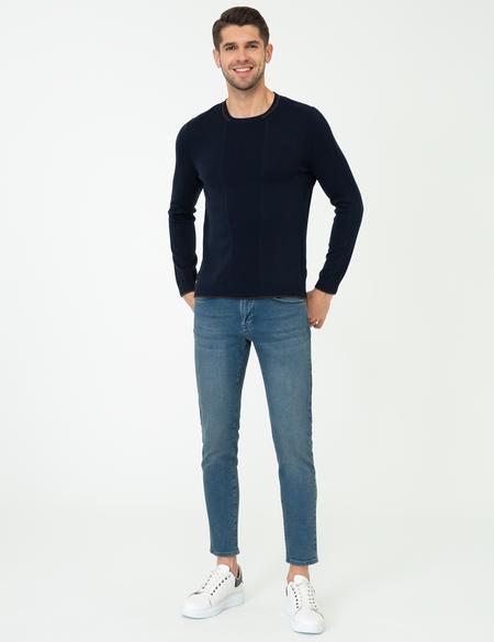 Lacivert Slim Fit Bisiklet Yaka Triko Kazak - 50241438008