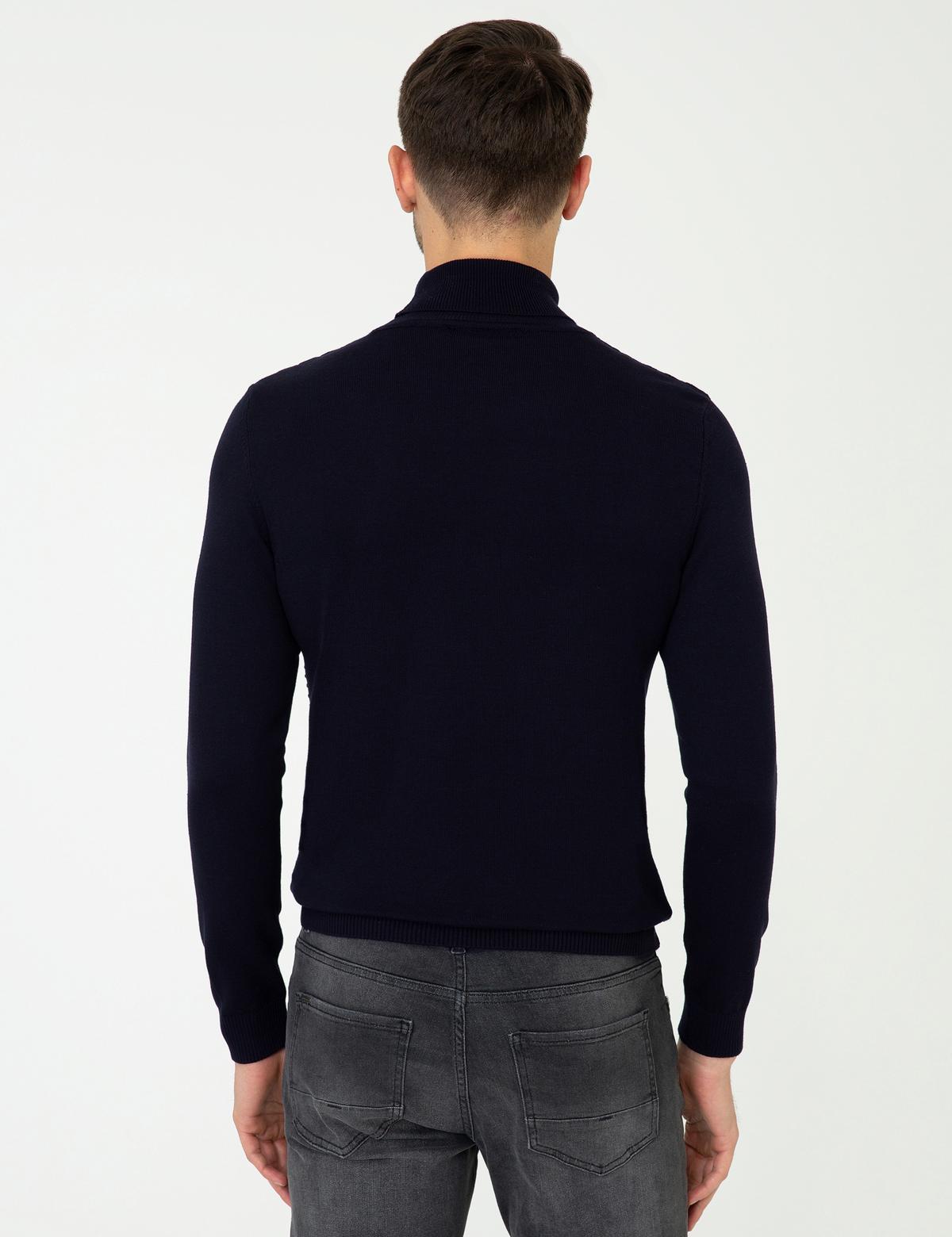 Lacivert Slim Fit Balıkçı Yaka Triko Kazak - 50248530008