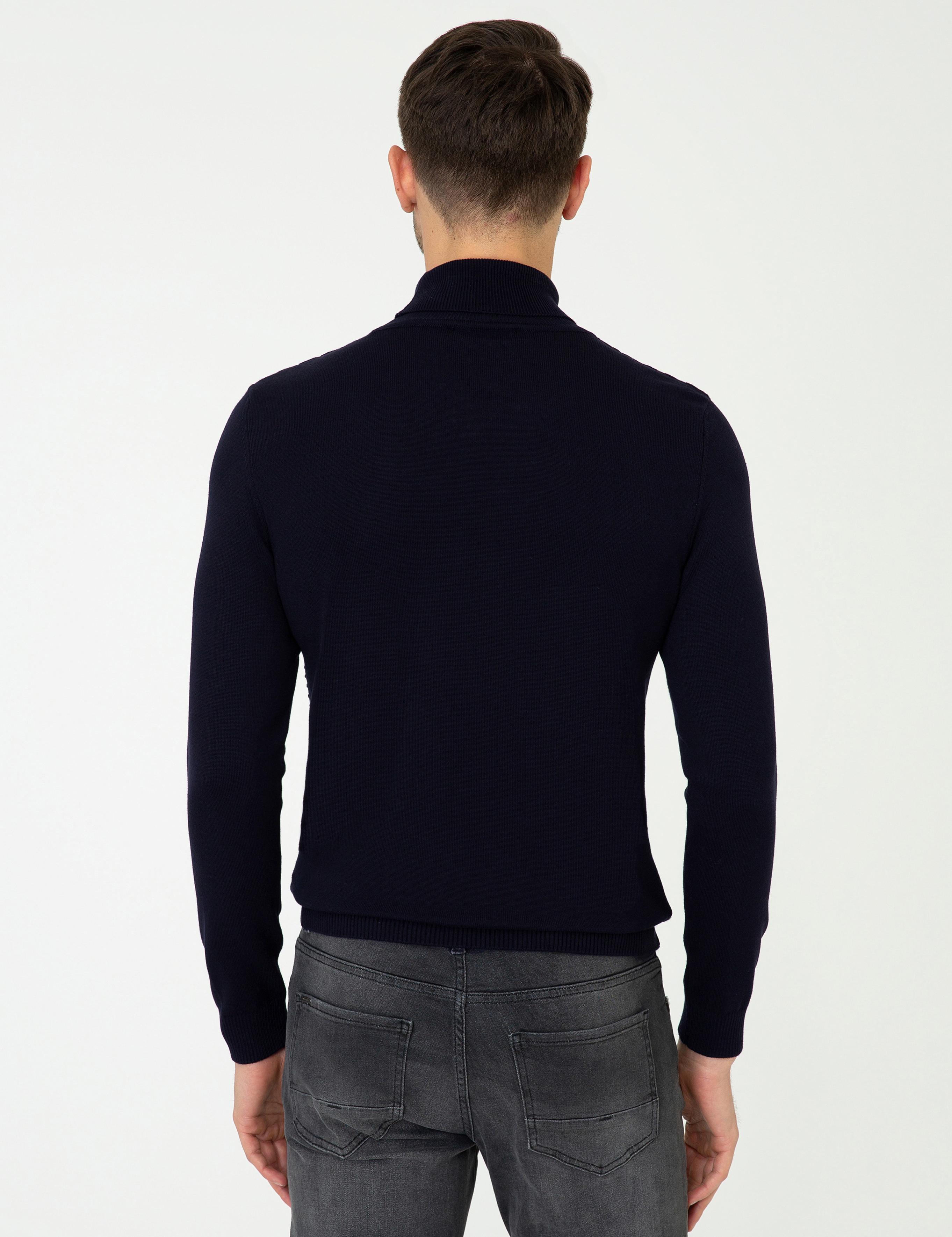 Lacivert Slim Fit Balıkçı Yaka Triko Kazak