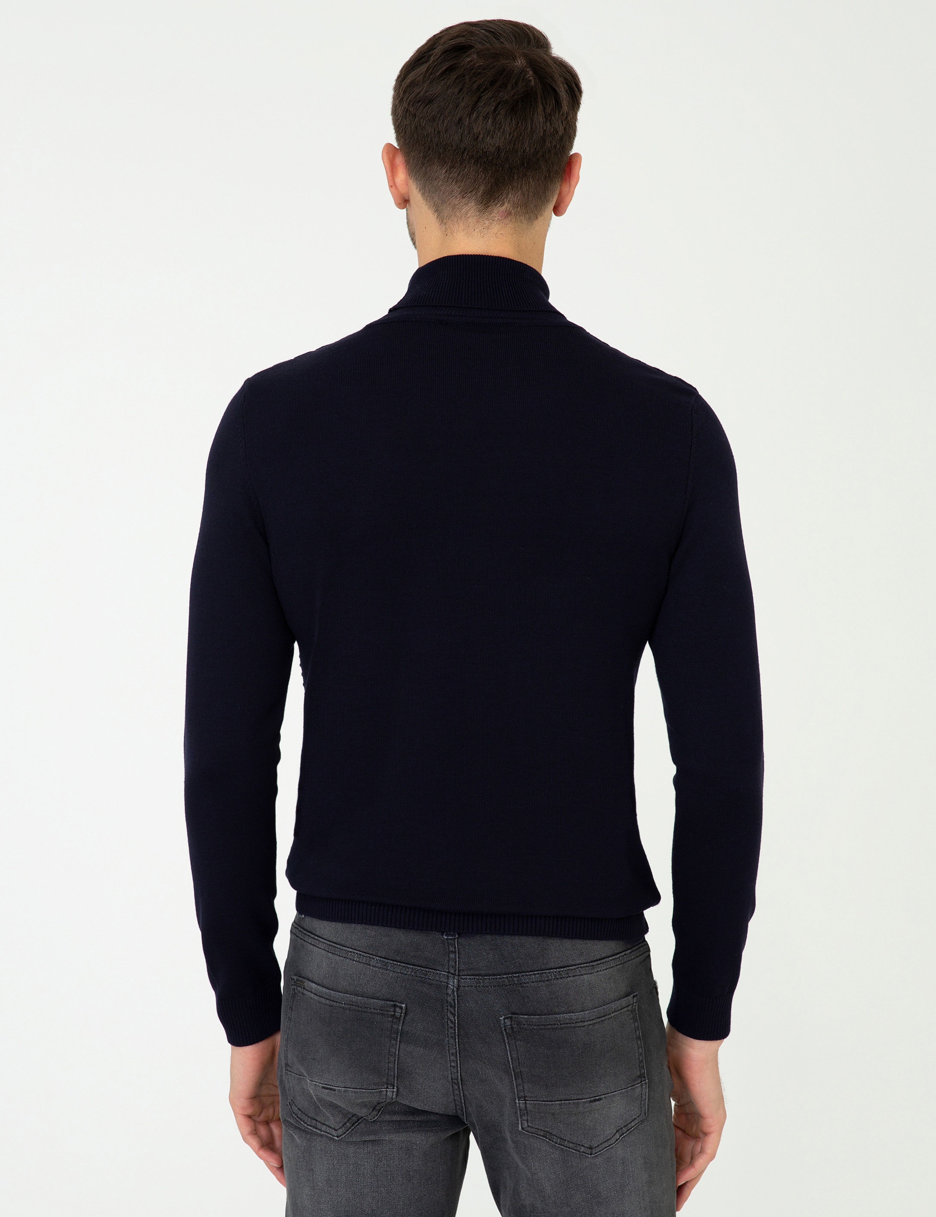Lacivert Slim Fit Balıkçı Yaka Triko Kazak - Image 4