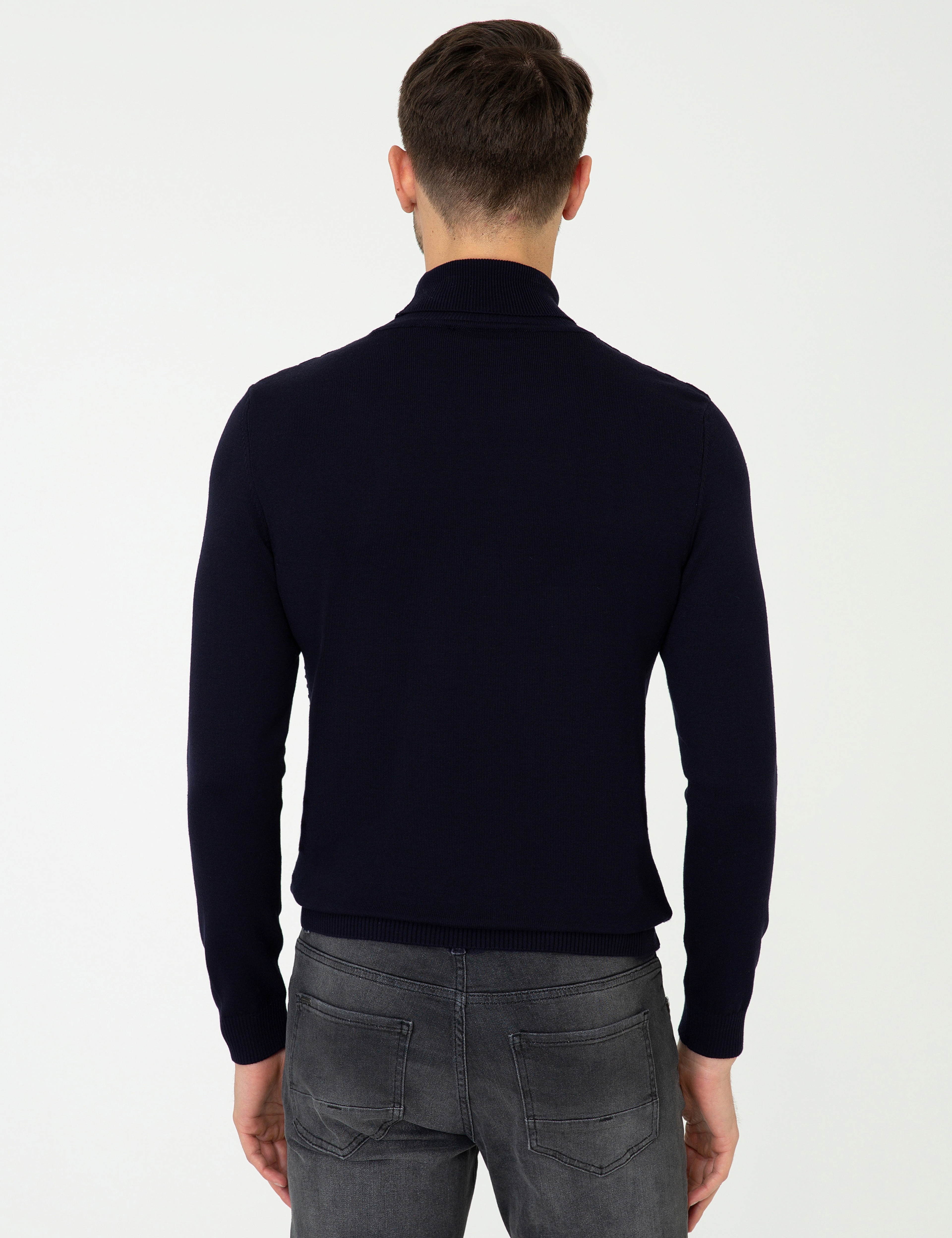 Lacivert Slim Fit Balıkçı Yaka Triko Kazak
