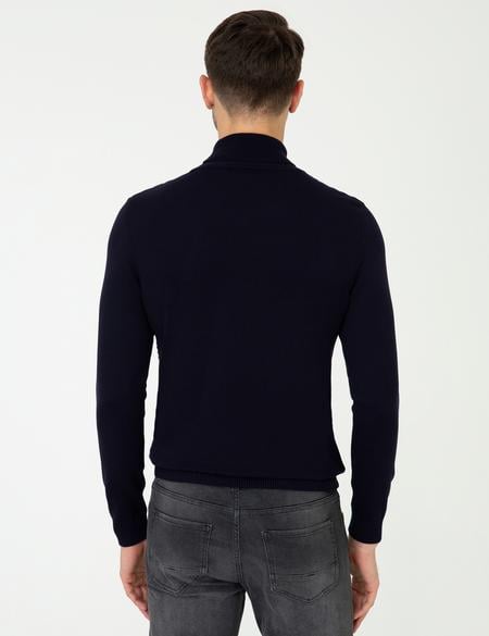 Lacivert Slim Fit Balıkçı Yaka Triko Kazak - 50248530008