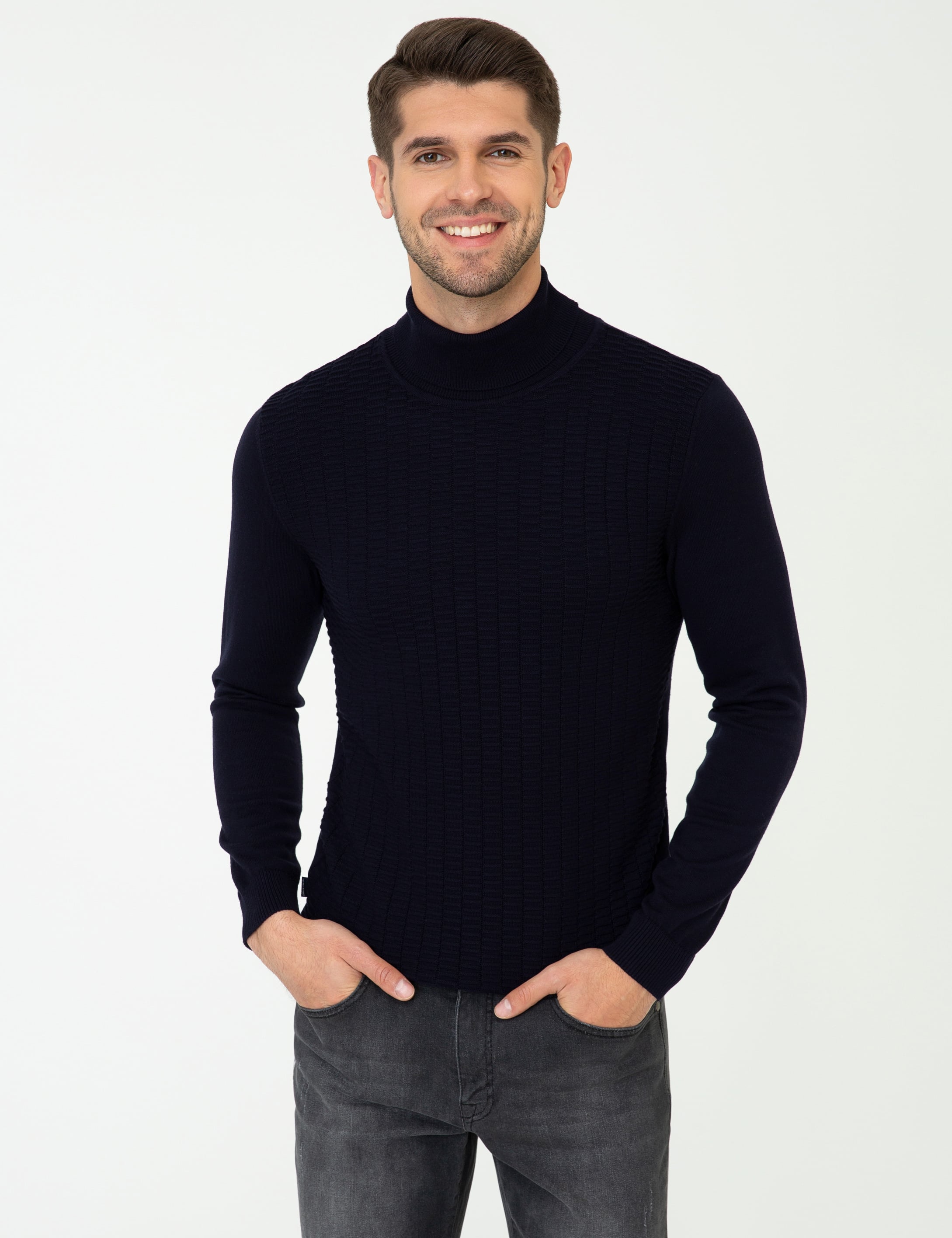 Lacivert Slim Fit Balıkçı Yaka Triko Kazak