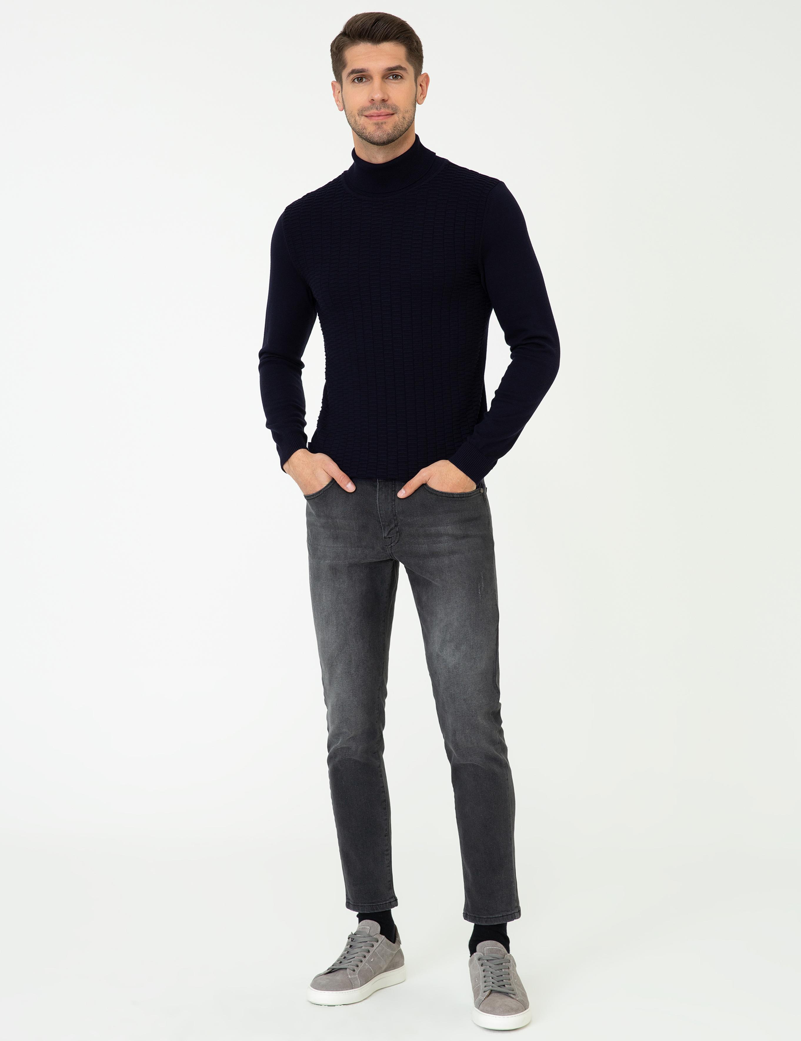 Lacivert Slim Fit Balıkçı Yaka Triko Kazak