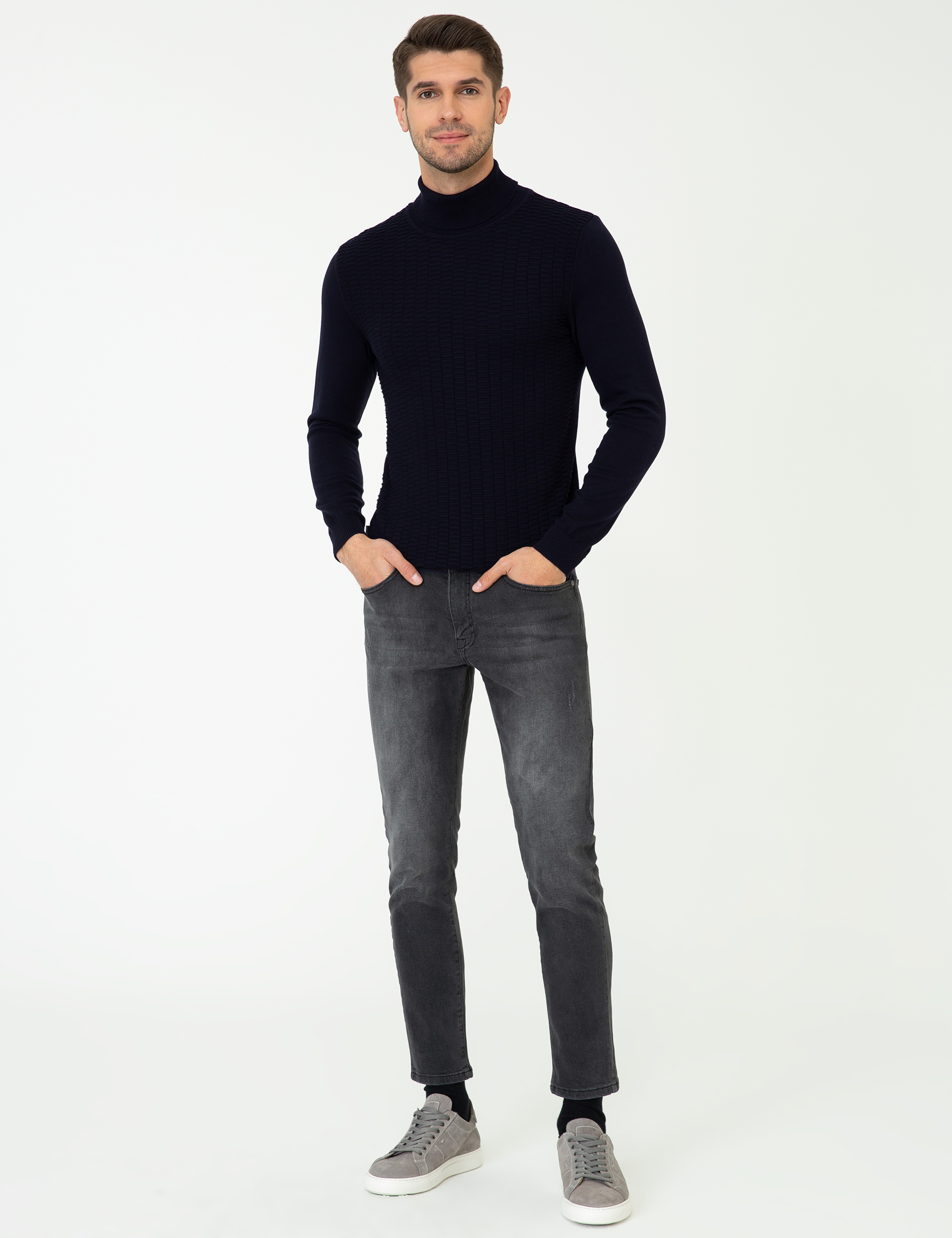 Lacivert Slim Fit Balıkçı Yaka Triko Kazak - Image 5