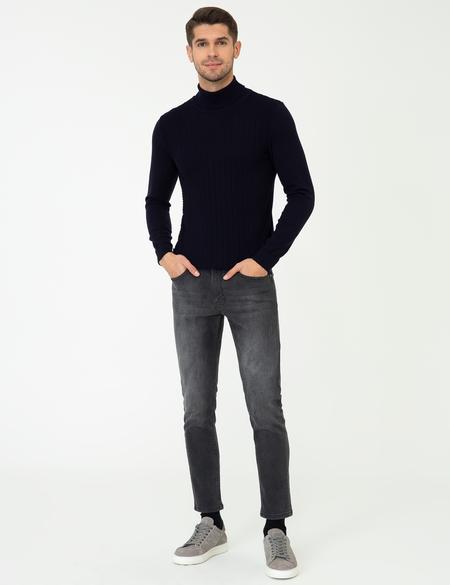 Lacivert Slim Fit Balıkçı Yaka Triko Kazak - 50248530008