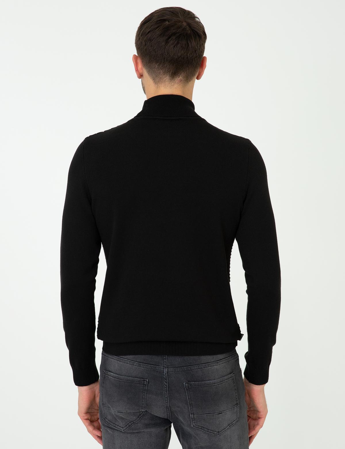 Siyah Slim Fit Balıkçı Yaka Triko Kazak - 50248530016