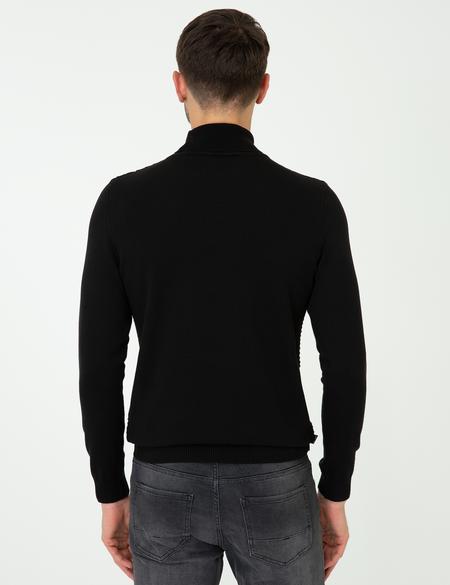 Siyah Slim Fit Balıkçı Yaka Triko Kazak - 50248530016