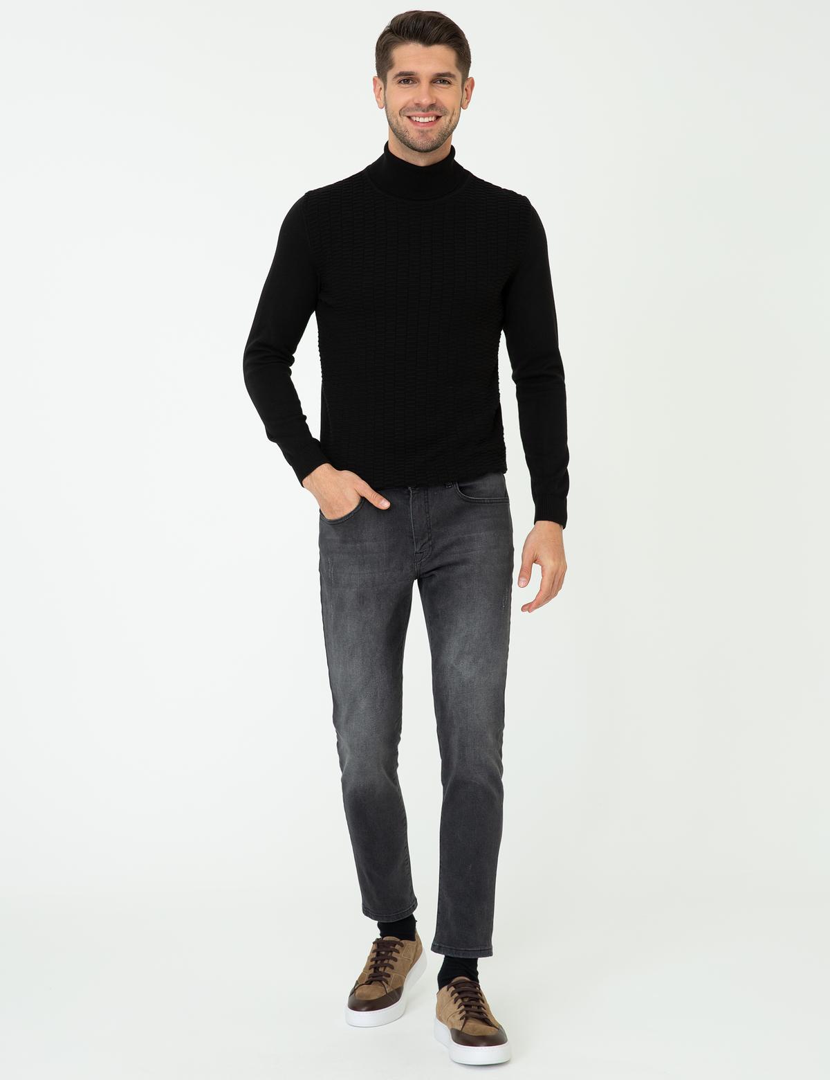 Siyah Slim Fit Balıkçı Yaka Triko Kazak - 50248530016