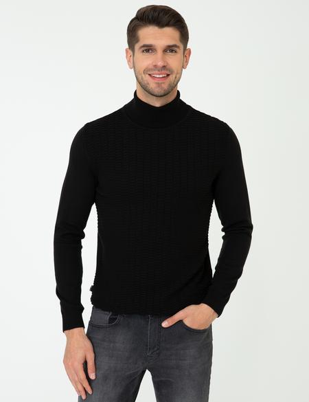 Siyah Slim Fit Balıkçı Yaka Triko Kazak - 50248530016