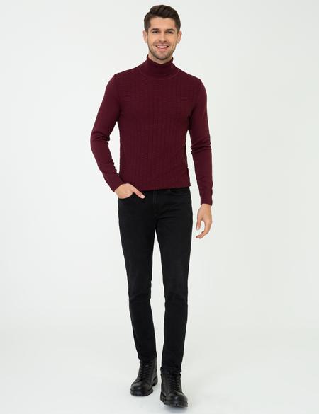 Bordo Slim Fit Balıkçı Yaka Triko Kazak - 50248530039
