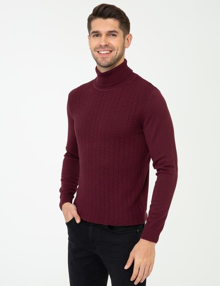 Bordo Slim Fit Balıkçı Yaka Triko Kazak - 50248530039