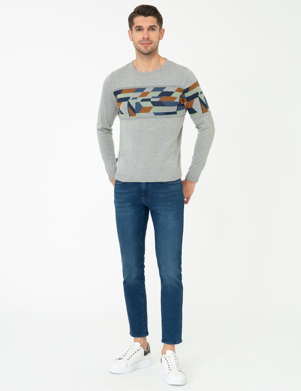 Açık Gri Melanj Slim Fit Kazak - 50241416014