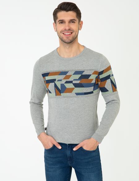 Açık Gri Melanj Slim Fit Kazak - 50241416014