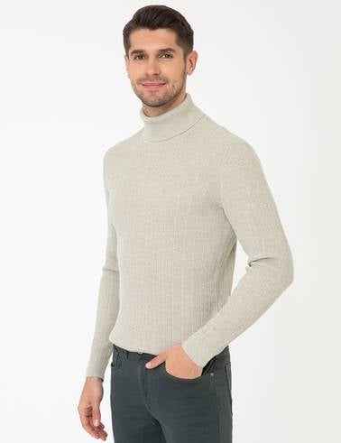 Kum Melanj Slim Fit Balıkçı Yaka Triko Kazak