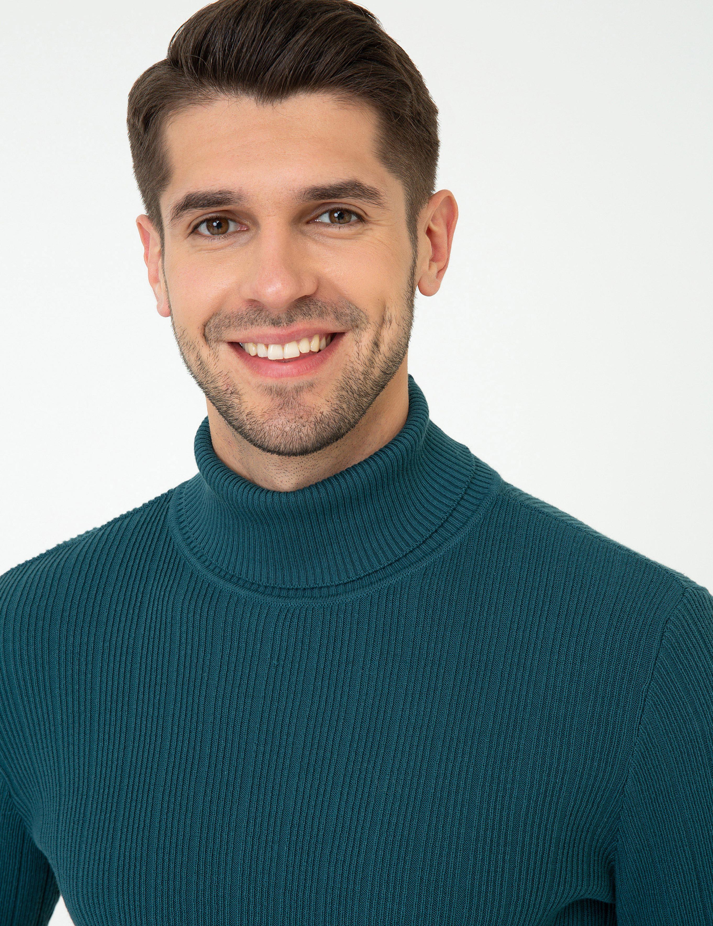 Mavi Slim Fit Balıkçı Yaka Triko Kazak