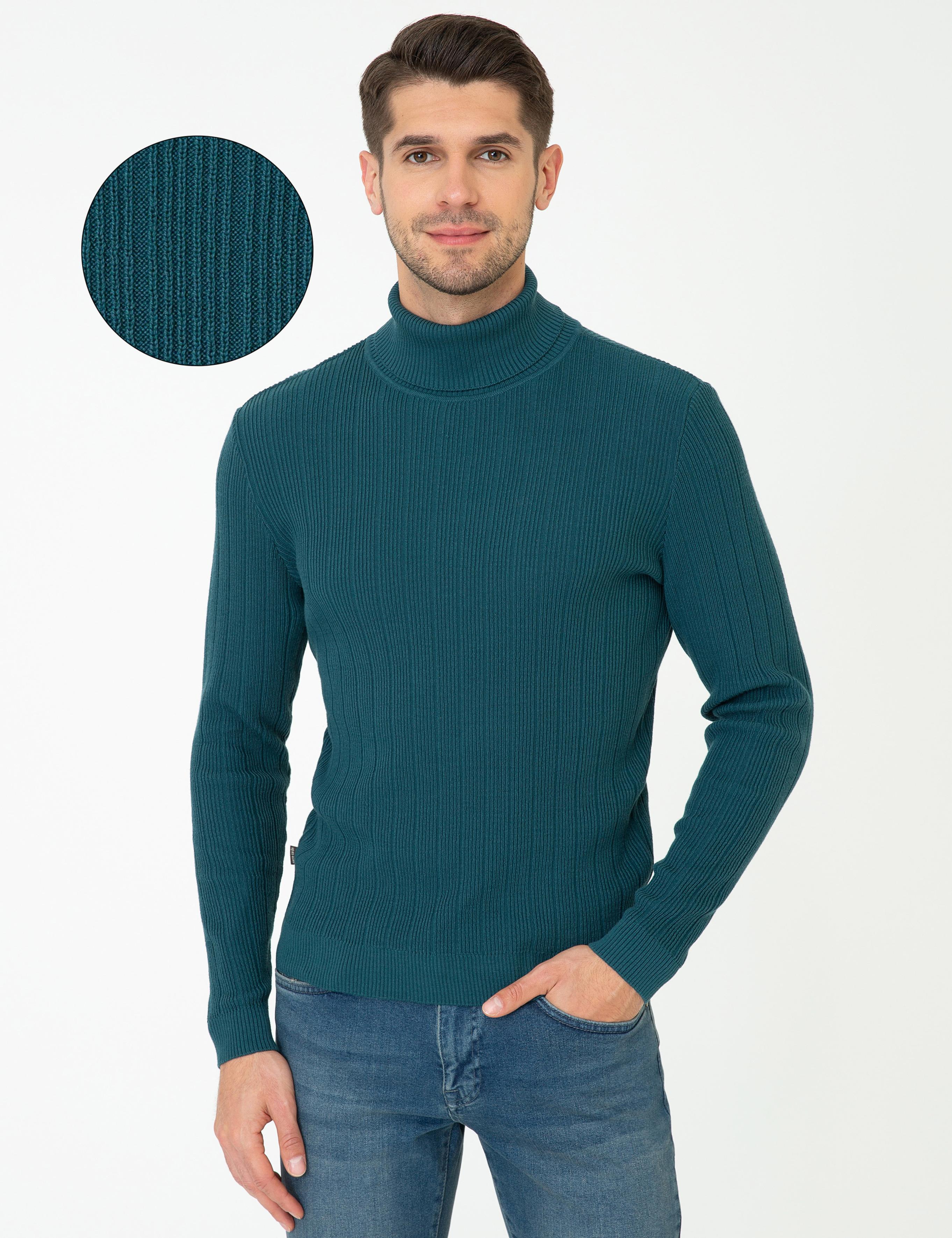 Mavi Slim Fit Balıkçı Yaka Triko Kazak