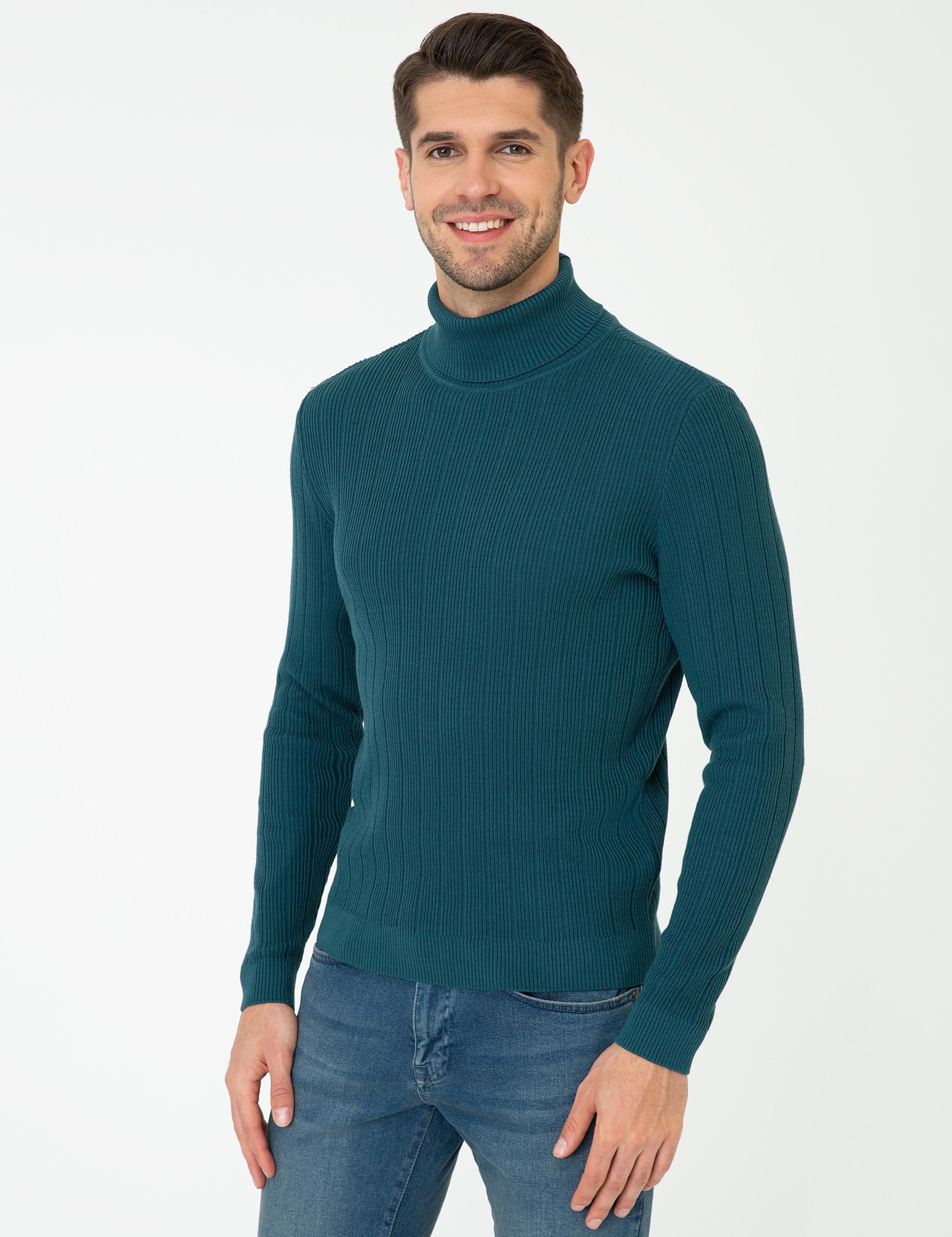 Mavi Slim Fit Balıkçı Yaka Triko Kazak