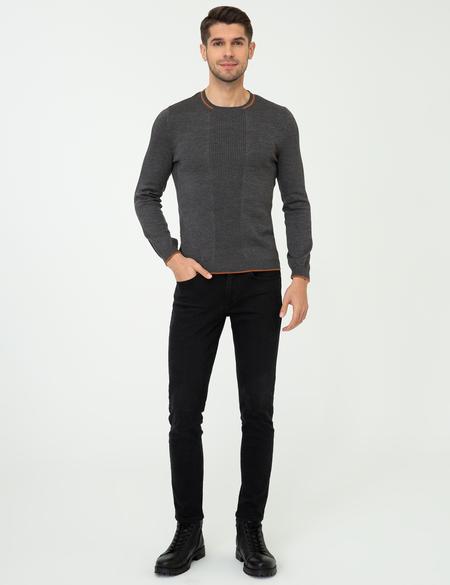 Gri Melanj Slim Fit Bisiklet Yaka Triko Kazak - 50241438011