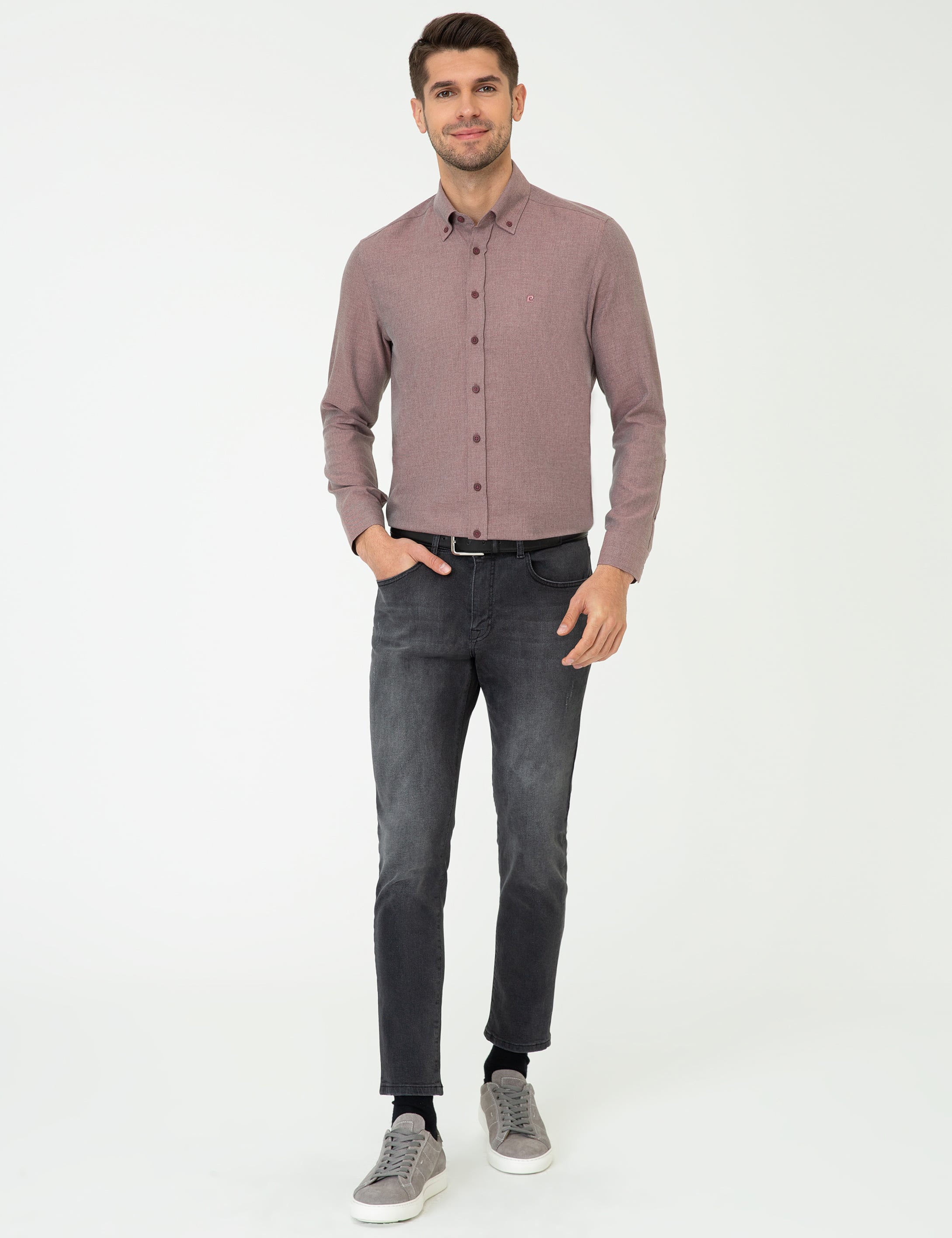 Bordo Slim Fit Uzun Kollu Gömlek - Image 4