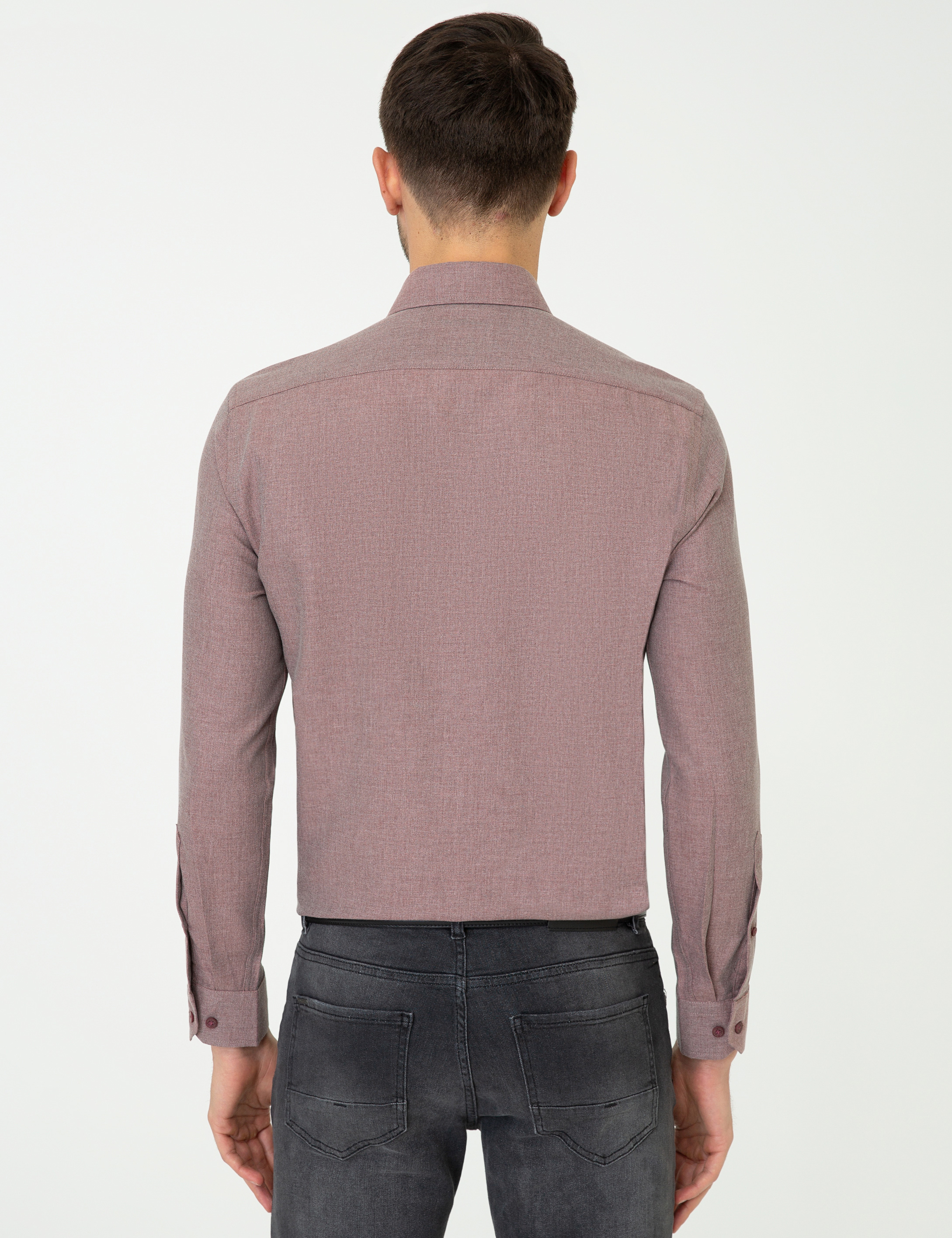 Bordo Slim Fit Uzun Kollu Gömlek - Image 3