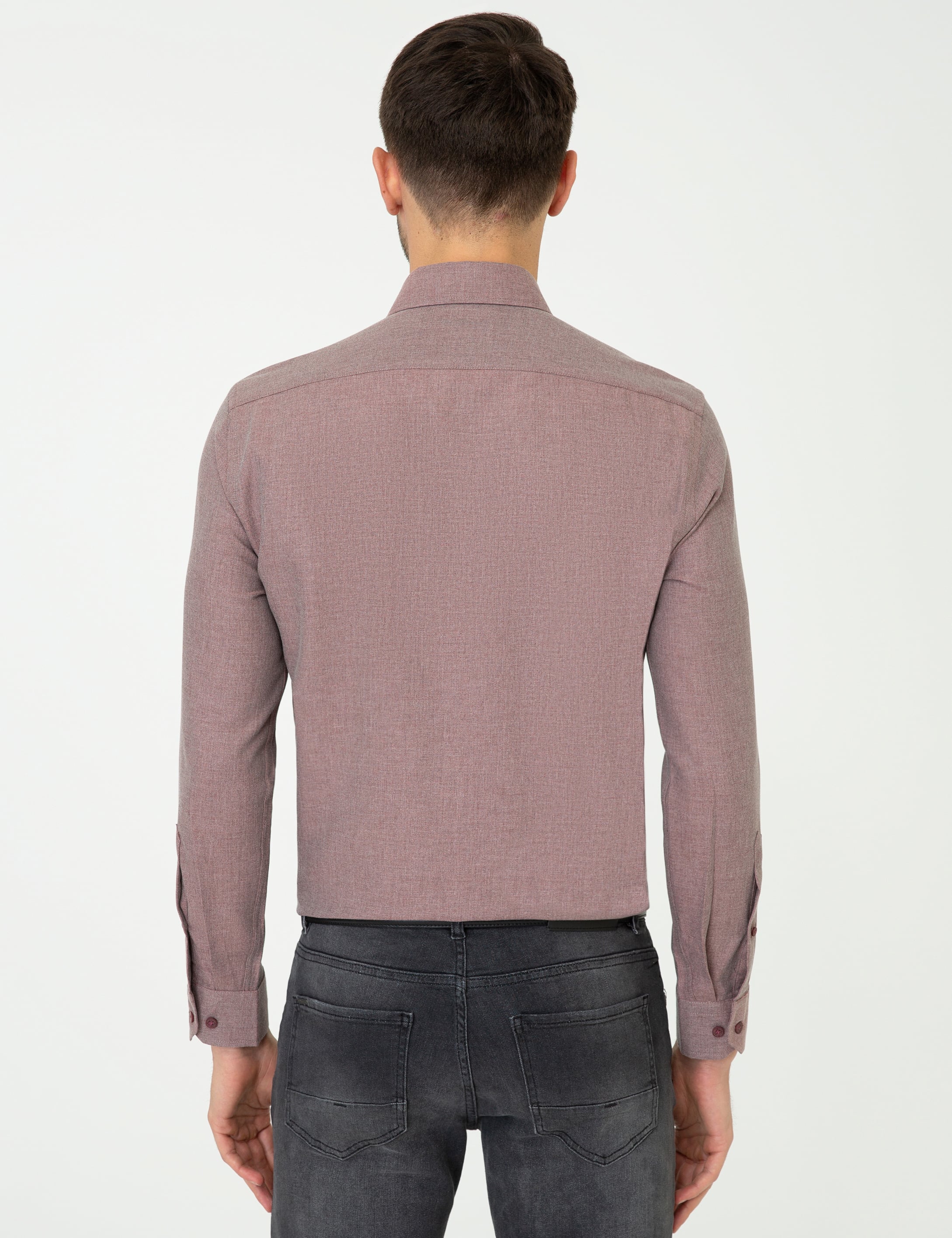Bordo Slim Fit Uzun Kollu Gömlek