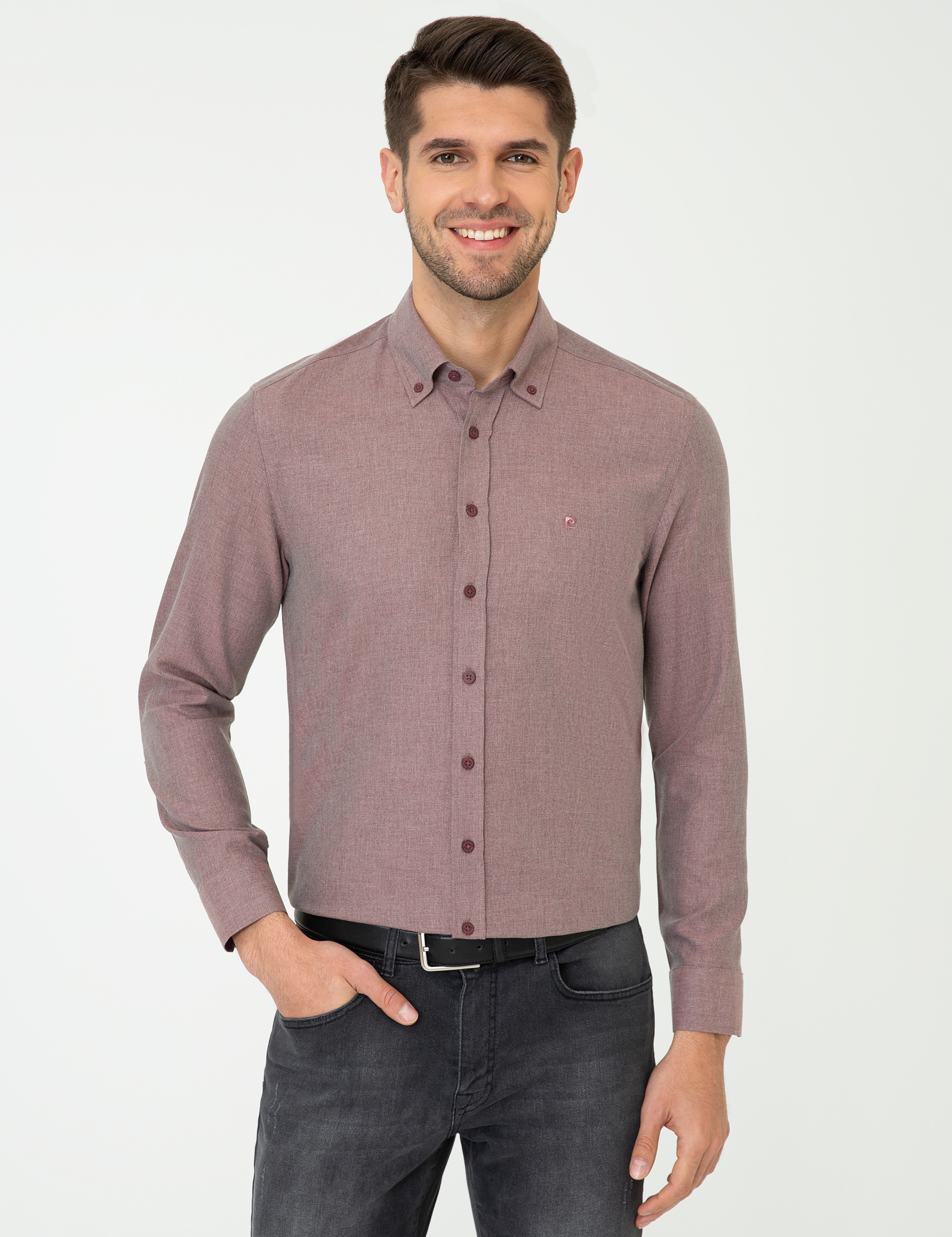 Bordo Slim Fit Uzun Kollu Gömlek