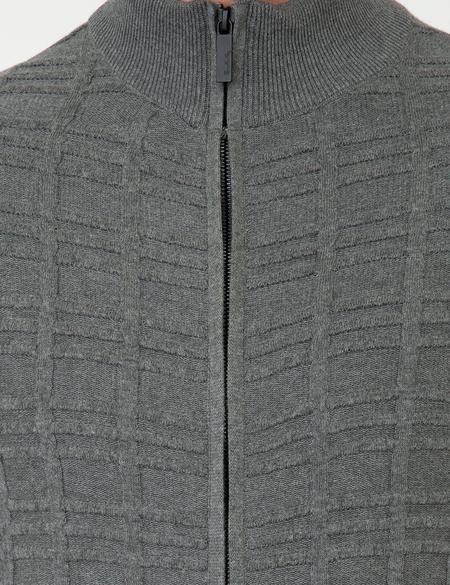 Gri Melanj Slim Fit Balıkçı Yaka Triko Hırka - 50248510031