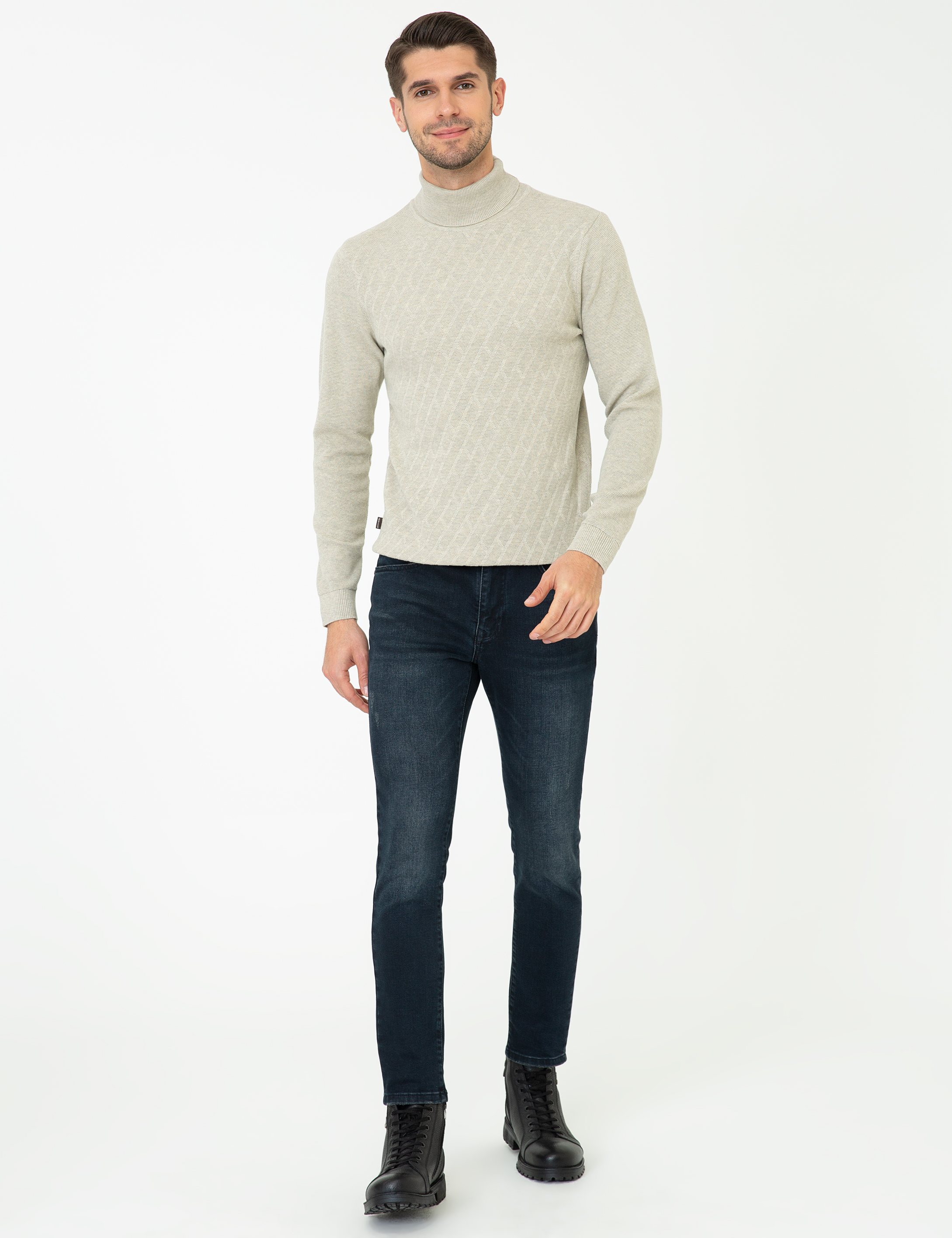 Kum Melanj Slim Fit Balıkçı Yaka Triko Kazak - Image 5
