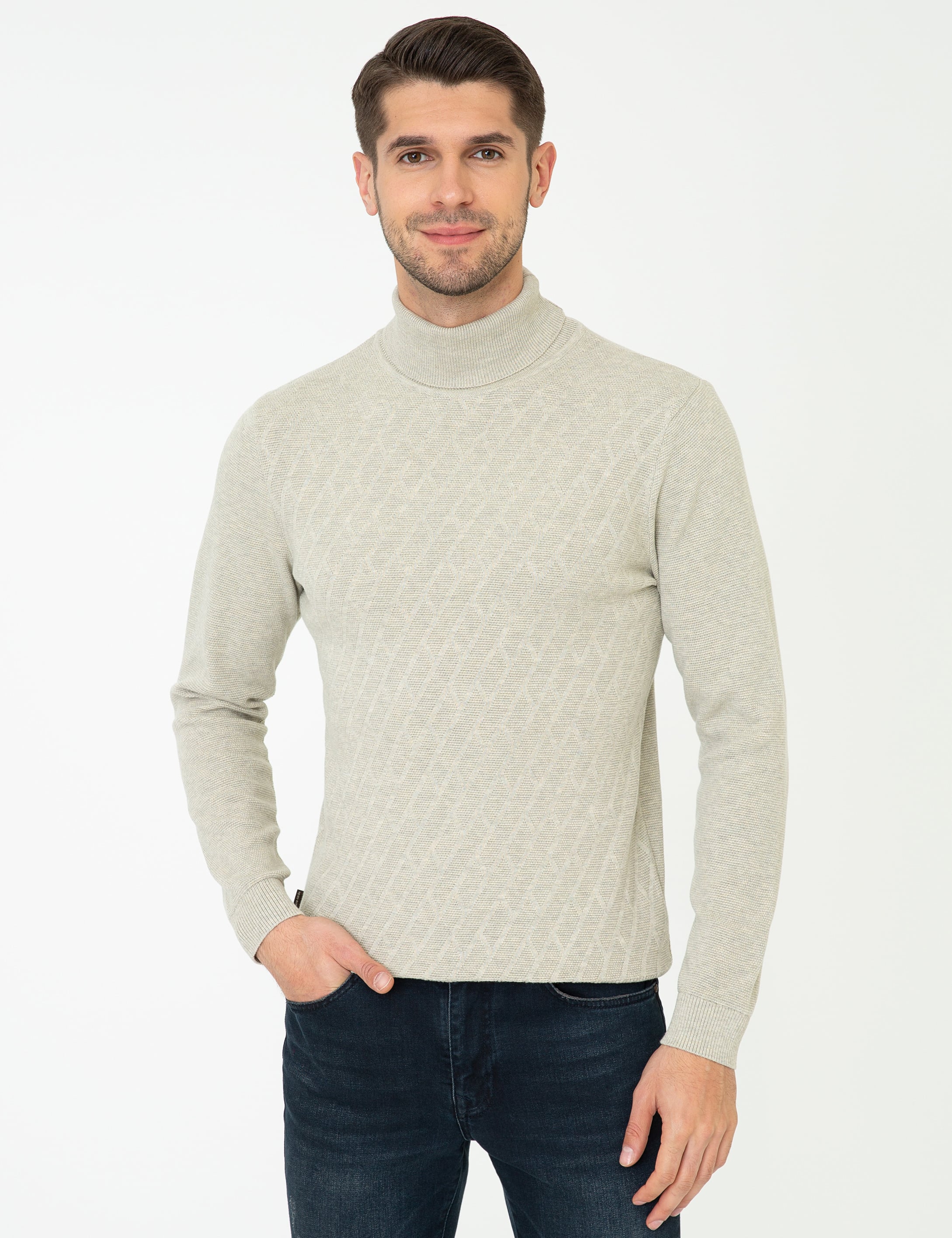 Kum Melanj Slim Fit Balıkçı Yaka Triko Kazak