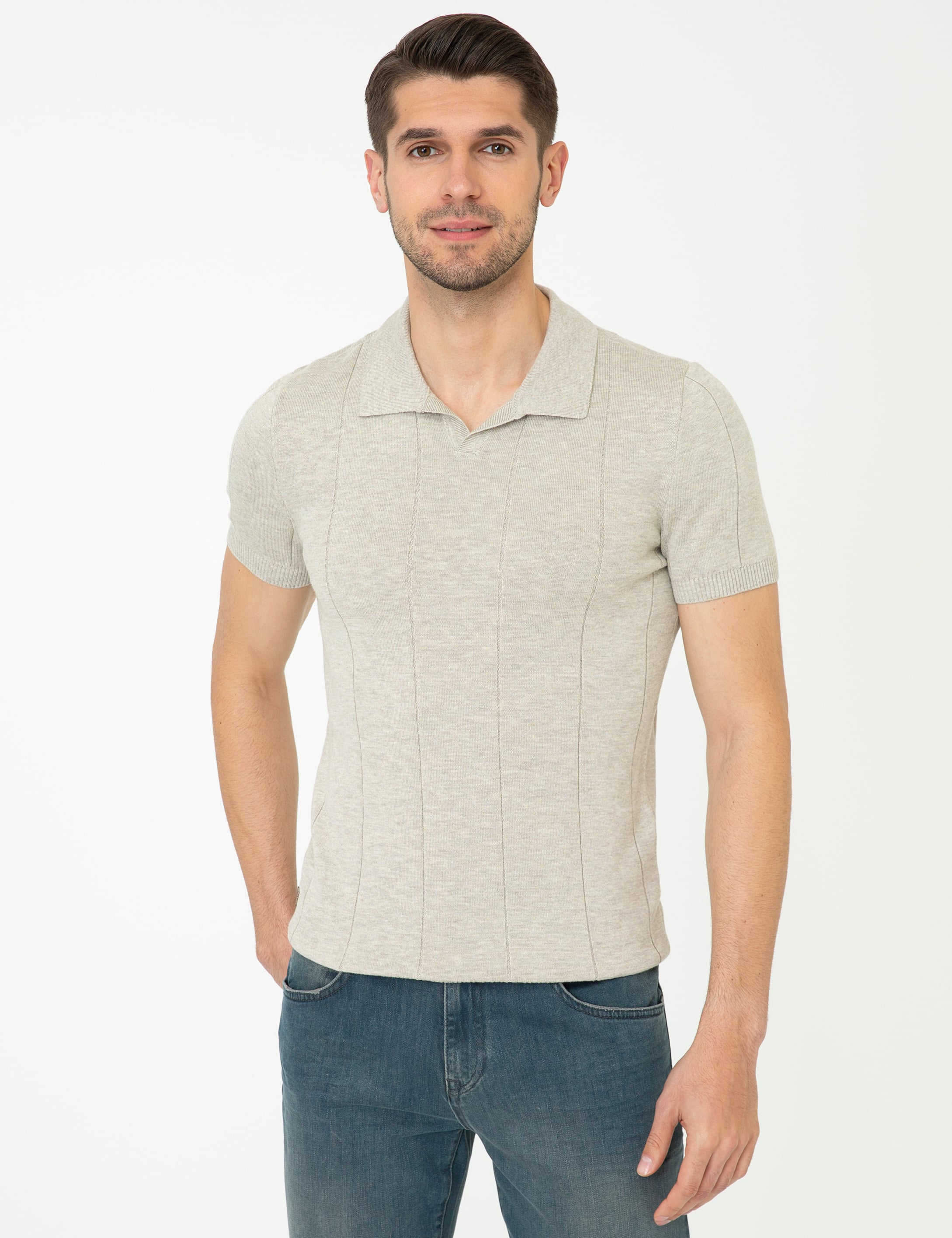 Kum Melanj Slim Fit Polo Yaka Triko Tişört - Image 1